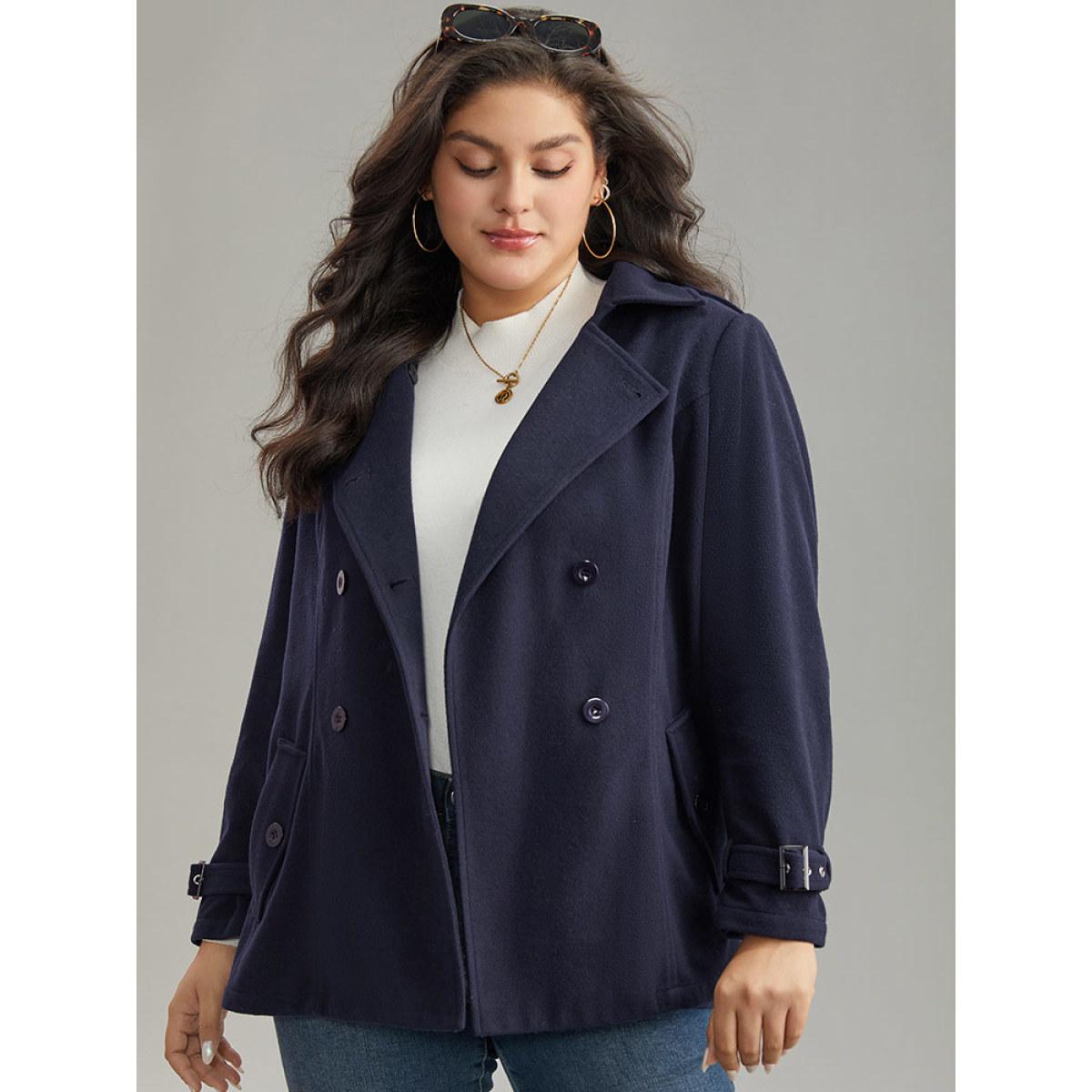 Plus Size Solid Buckle Detail Cuffs Lapel Collar Coat Women Midnight Casual Plain Ladies Everyday Winter Coats BloomChic 18-20/2X Product Image