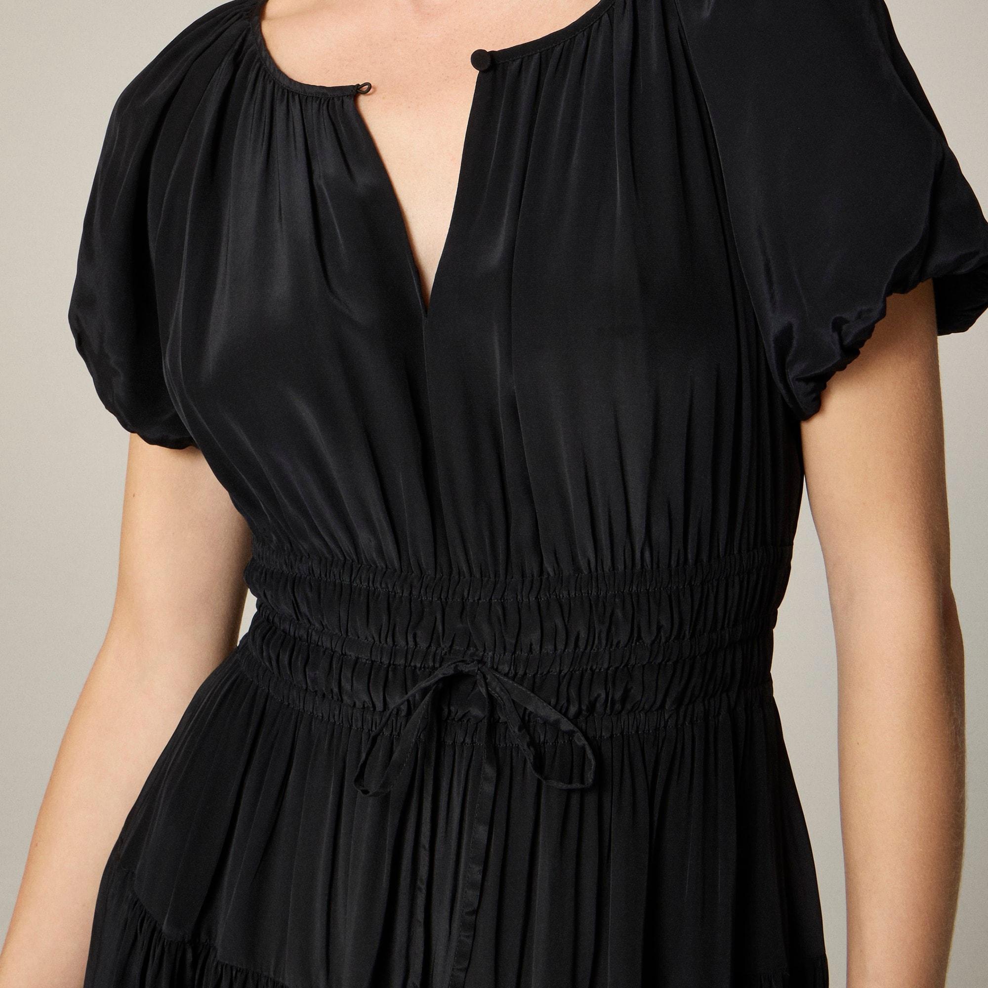 Elena puff-sleeve dress in crepe de chine Product Image