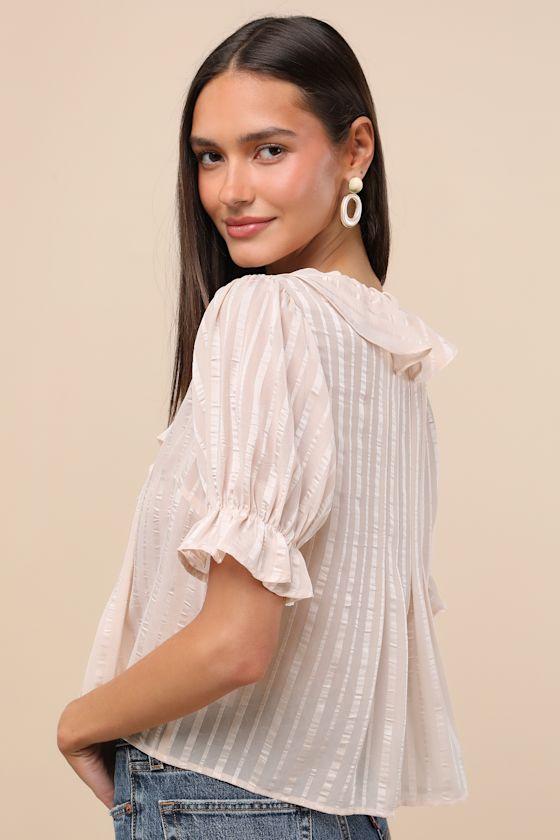 Dania Cream Striped Ruffled Short Sleeve Top Product Image