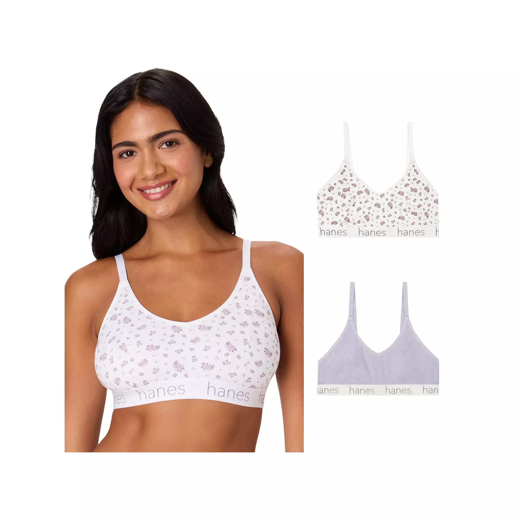 Hanes Originals Ultimate 2-Pack Stretch Cotton Triangle Bralette DHO101, Women's,  Product Image