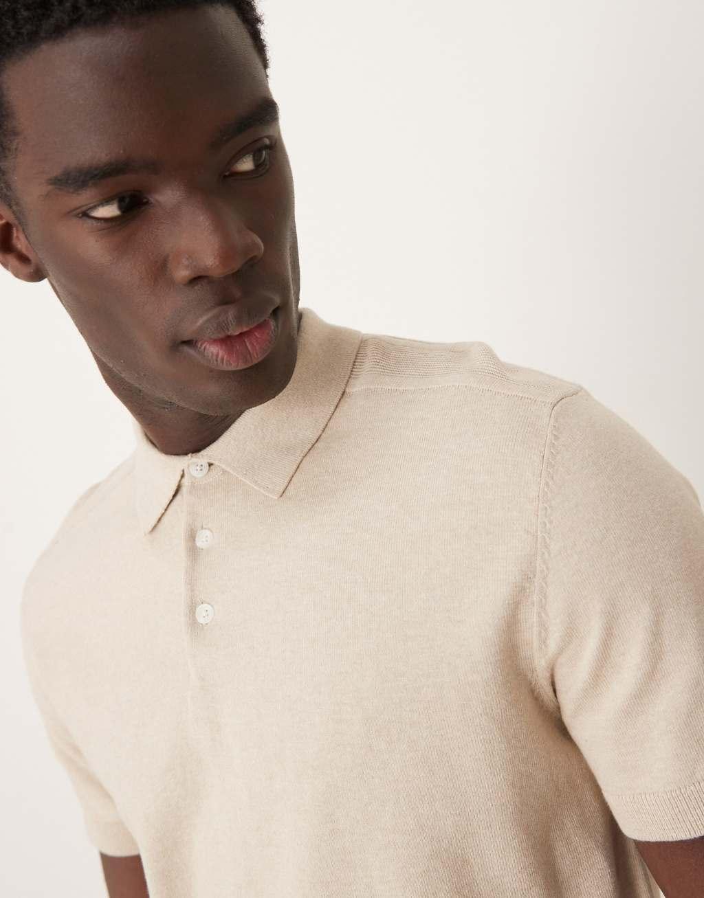 Selected Homme knitted polo shirt in cream Product Image