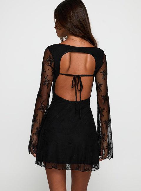 Kateryna Long Sleeve Lace Mini Dress Black Product Image
