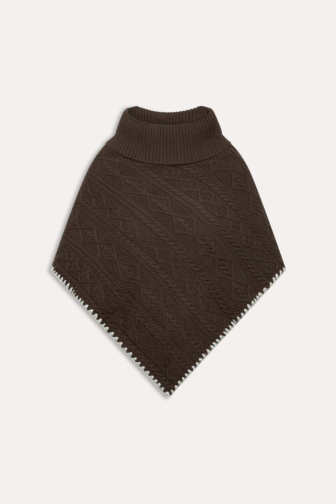 Windswept Cotton Knit Poncho - Chocolate Brown Product Image
