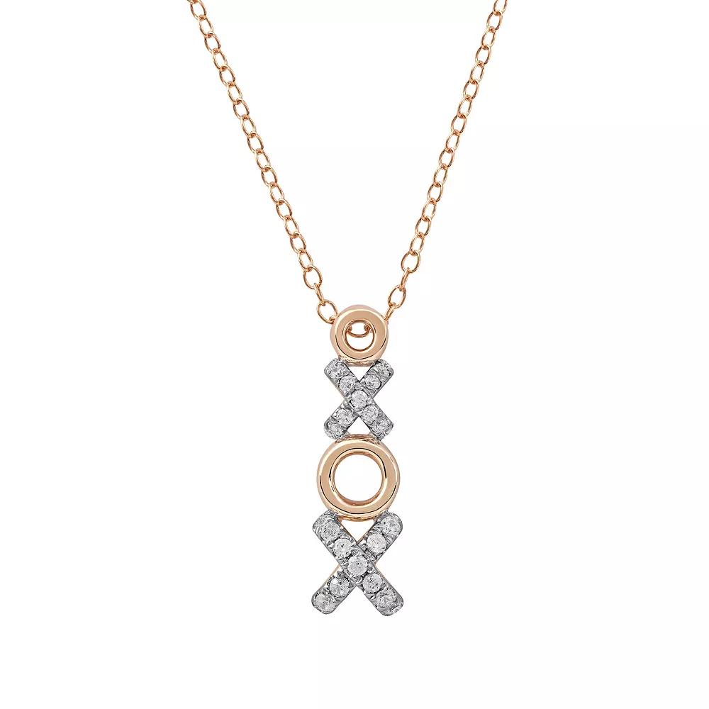 DeCouer Sterling Silver 1/4 Carat T.W. Diamond "XO" Pendant Necklace, Women's, Size: 18", Rose Gold Tone Product Image