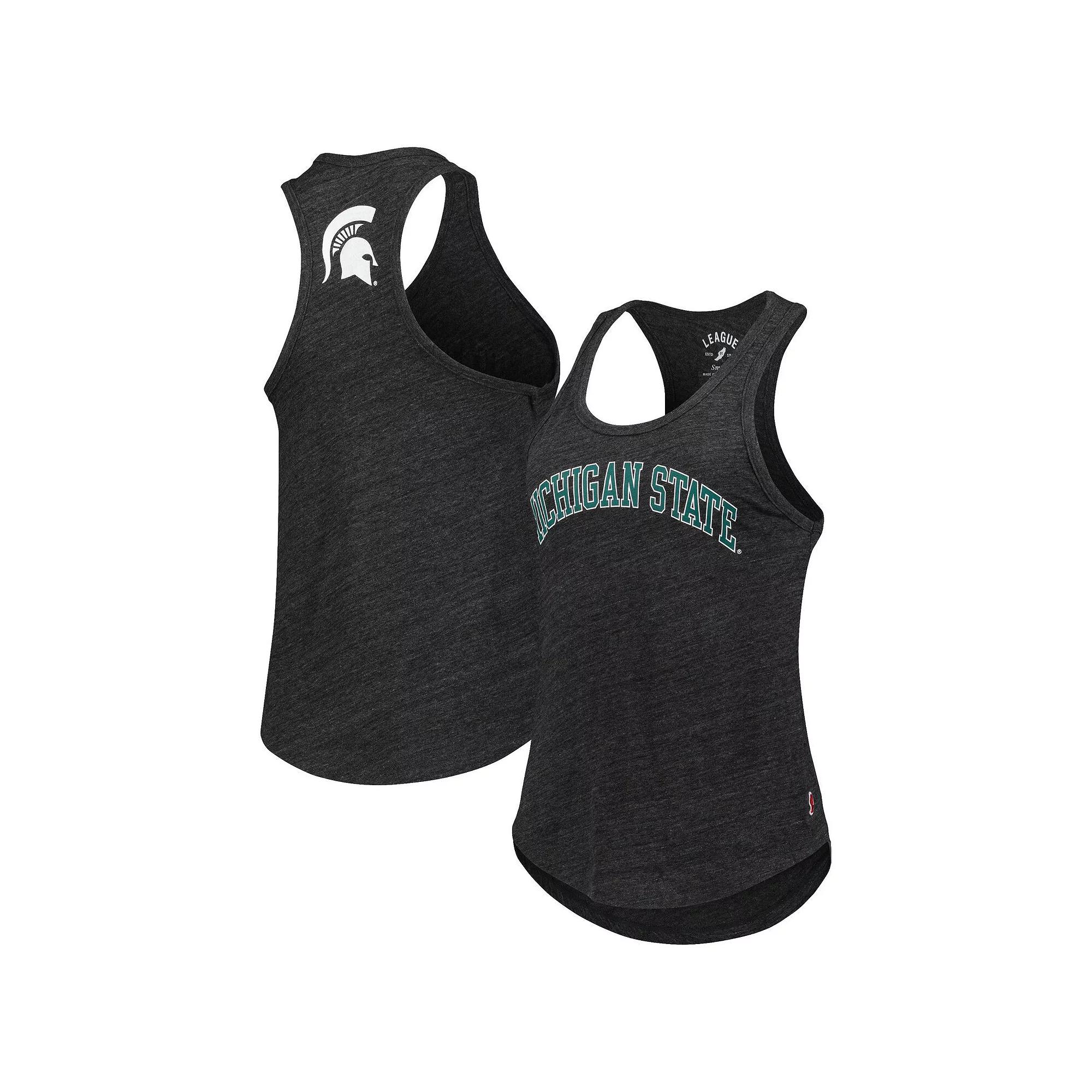 Women's League Collegiate Wear Black Michigan State Spartans Two-Hit Intramural Tri-Blend Scoop Neck Racerback Tank Top,  Product Image