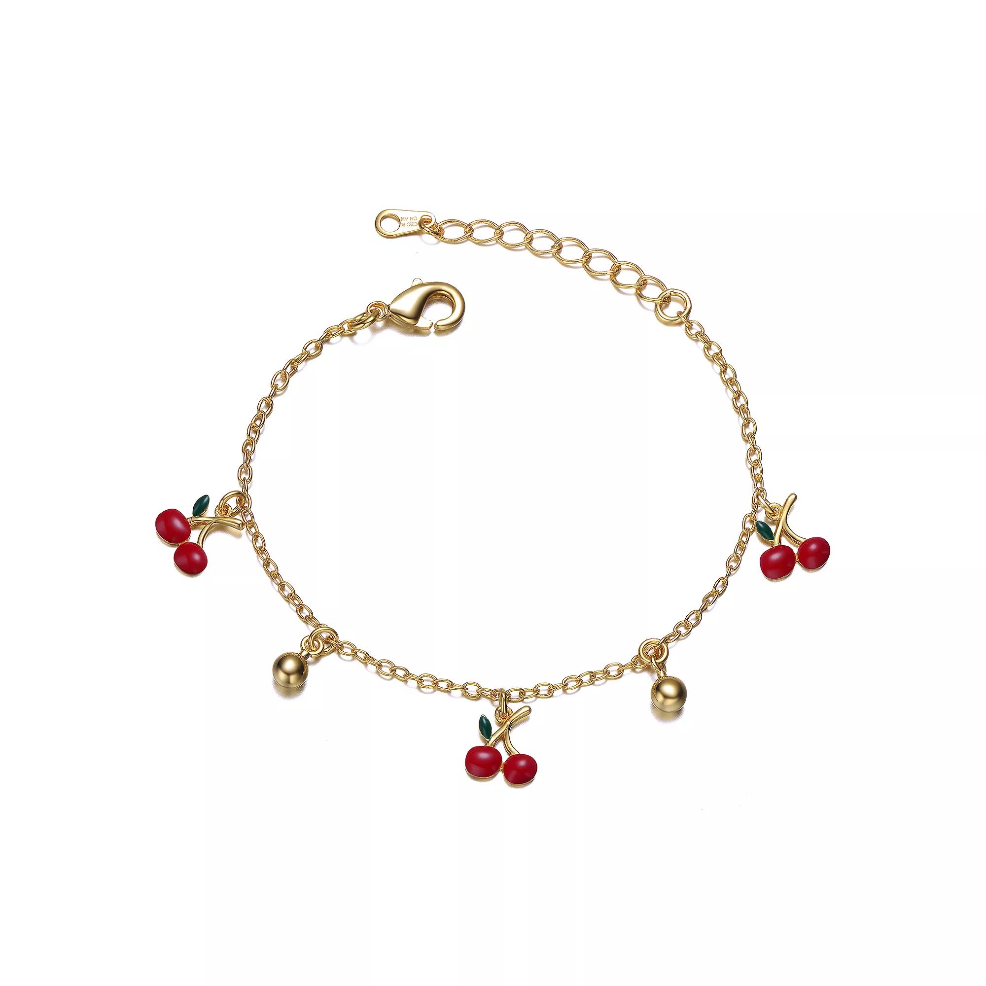 Kids 14k Gold Plated Enameled Cherry Charm Bracelet, Womens Gold Tone Product Image