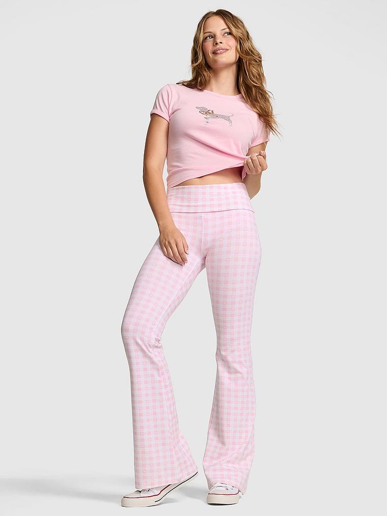 PINK x LoveShackFancy Cotton Foldover Flare Leggings Product Image
