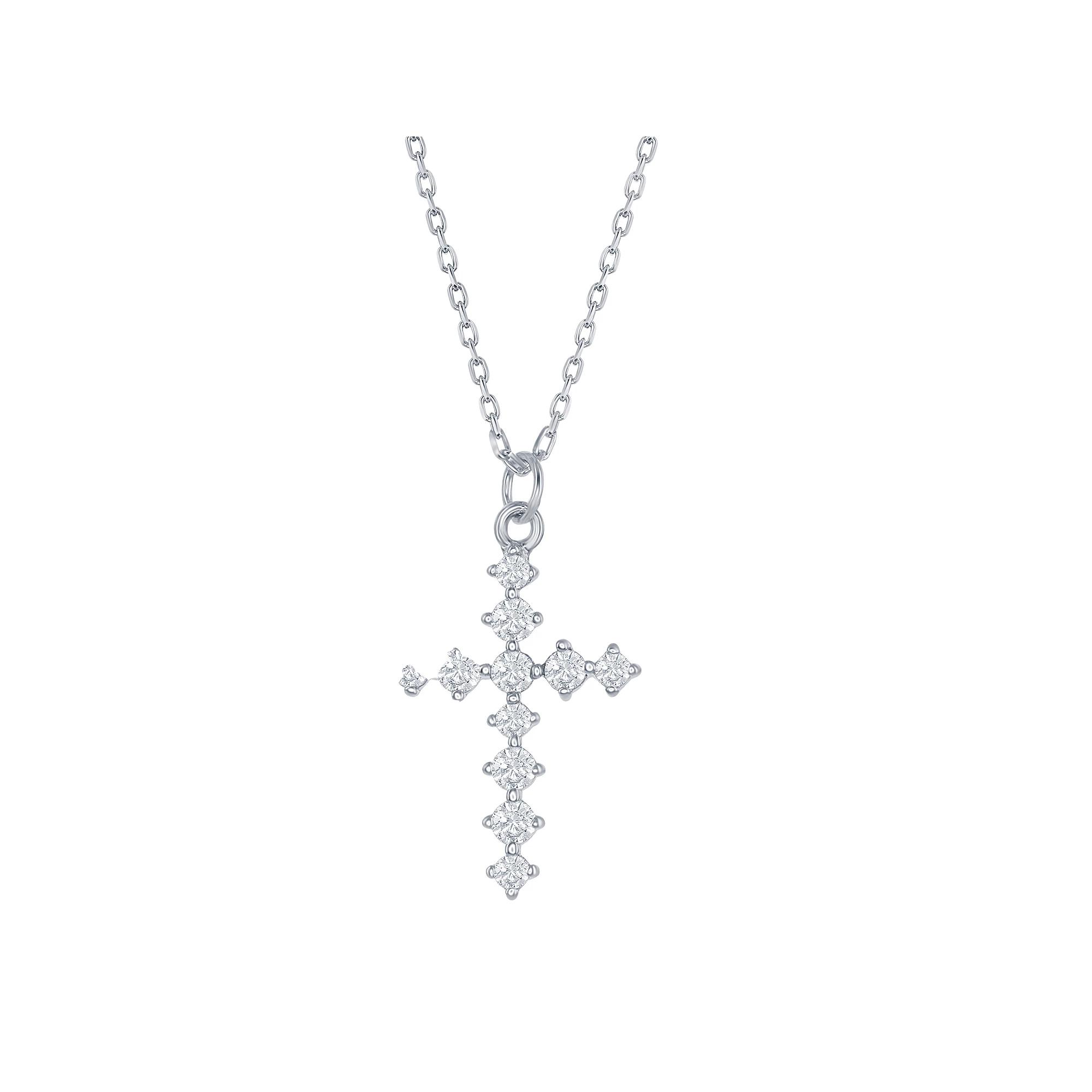Sterling Silver Cubic Zirconia Cross Pendant Necklace, Womens Product Image