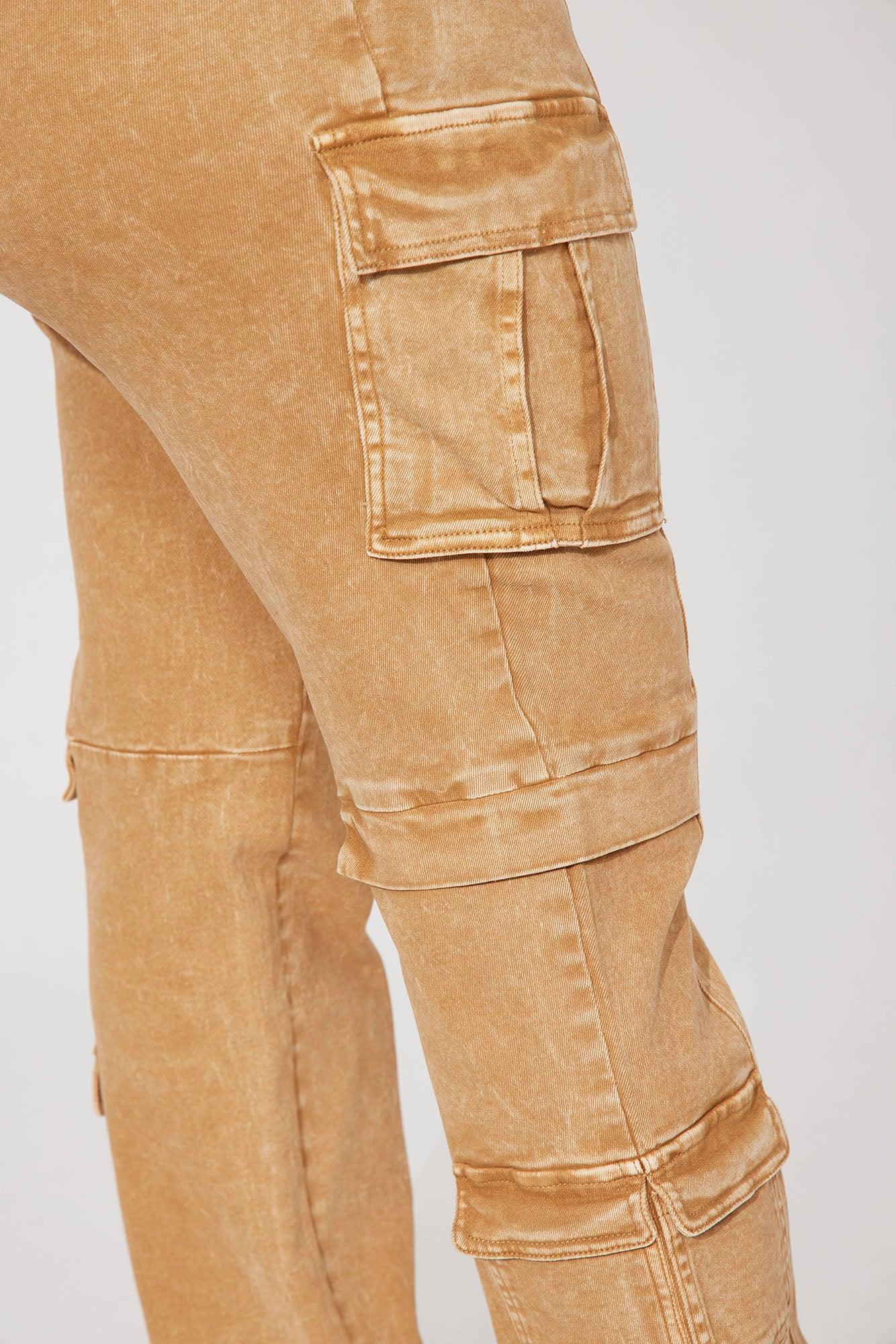 Main Squeeze Mid Rise Straight Leg Cargo Jeans - Khaki Product Image