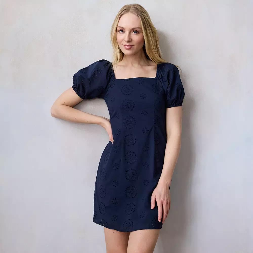 Women's LC Lauren Conrad Puff Sleeve Squareneck Mini Dress,  Product Image