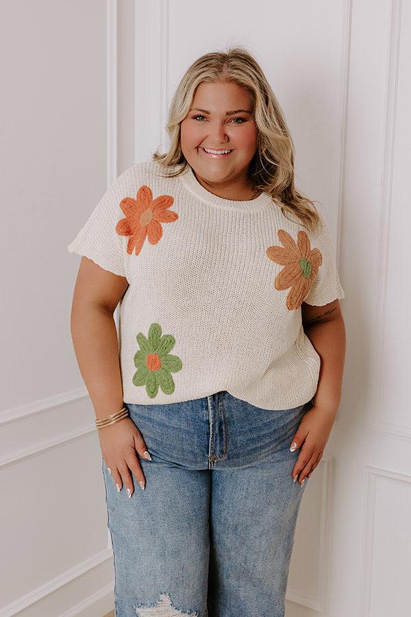 Boho Blooms Knit Top in Cream Curves Product Image