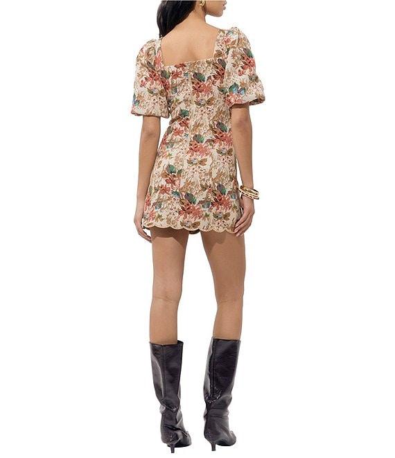 Adelyn Rae Silvie Tapestry Square Neck Floral Puff Short Sleeve Sheath Mini Dress Product Image