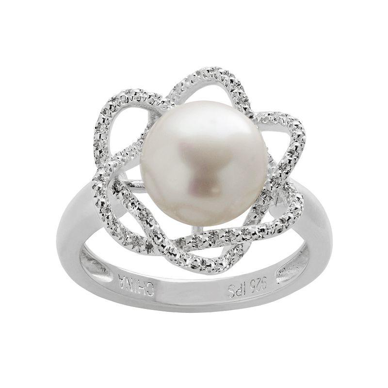 PearLustre by Imperial Freshwater Cultured Pearl & Diamond Accent Sterling Silver Flower Ring, Women's,  Product Image