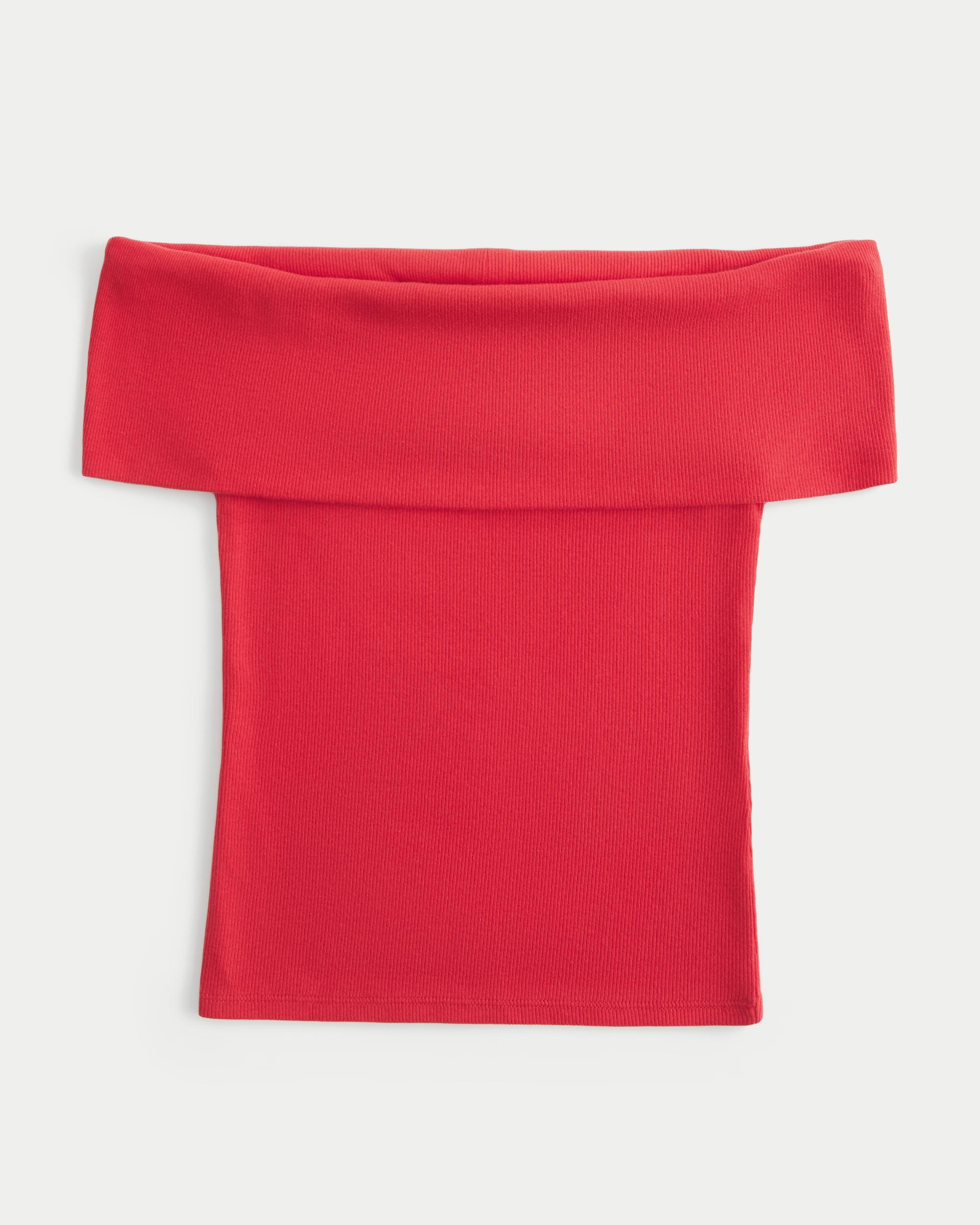 Ribbed Off-the-Shoulder Foldover Top Product Image