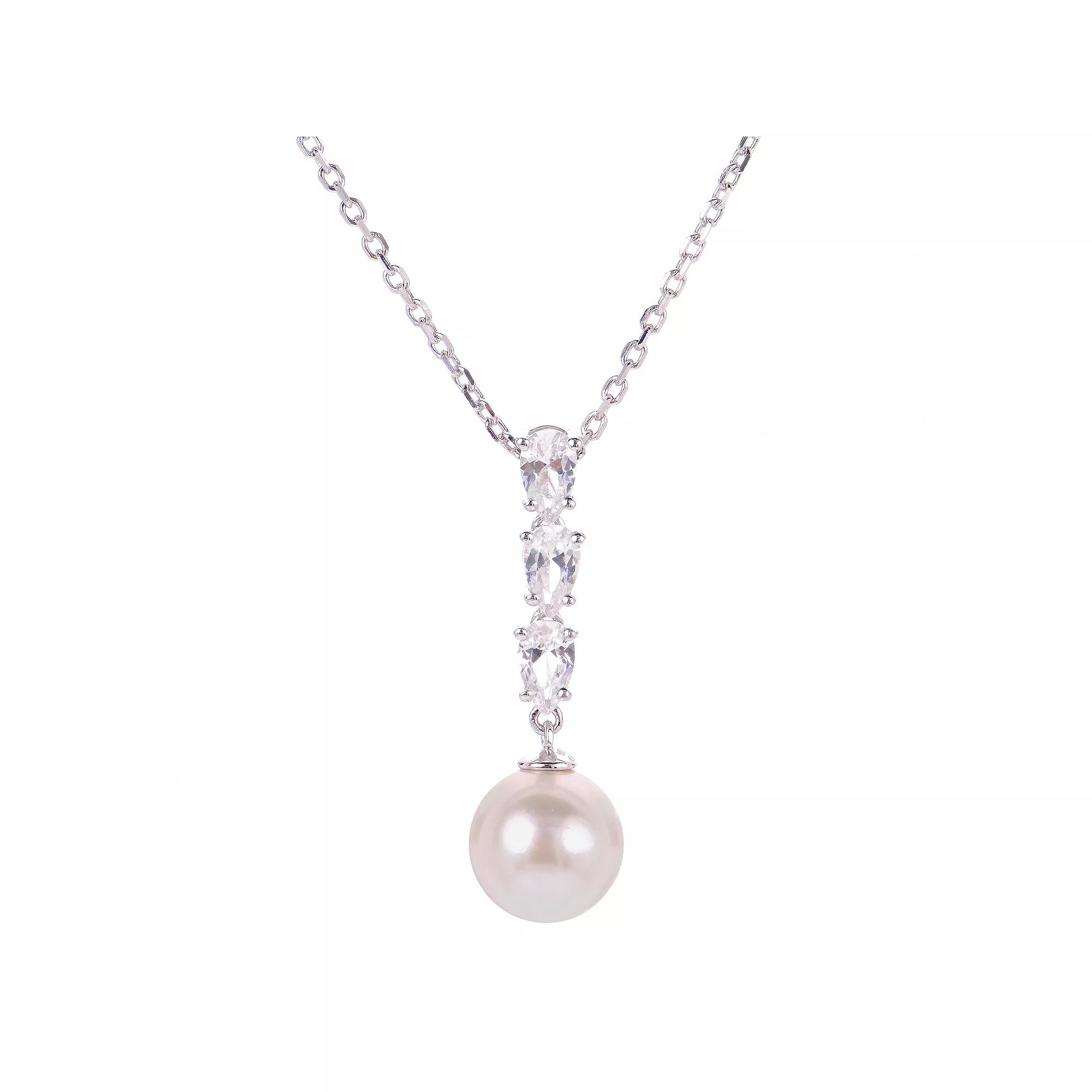 PearLustre by Imperial Sterling Silver Freshwater Cultured Pearl & Lab-Created White Sapphire Necklace, Womens Product Image