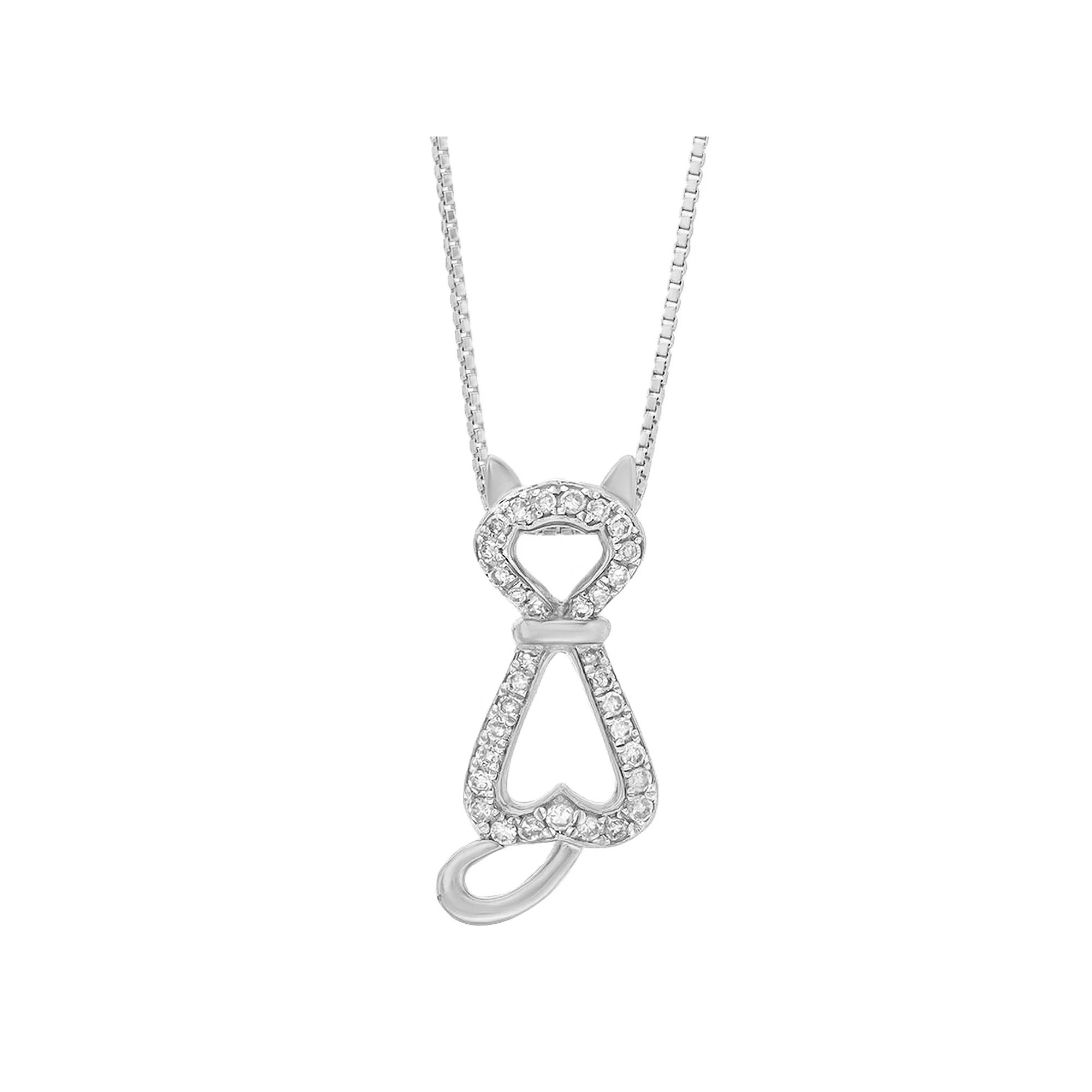 Gemminded Sterling Silver 1/6 Carat T.W. Diamond Cat Pendant Necklace, Women's, Size: 18" Product Image