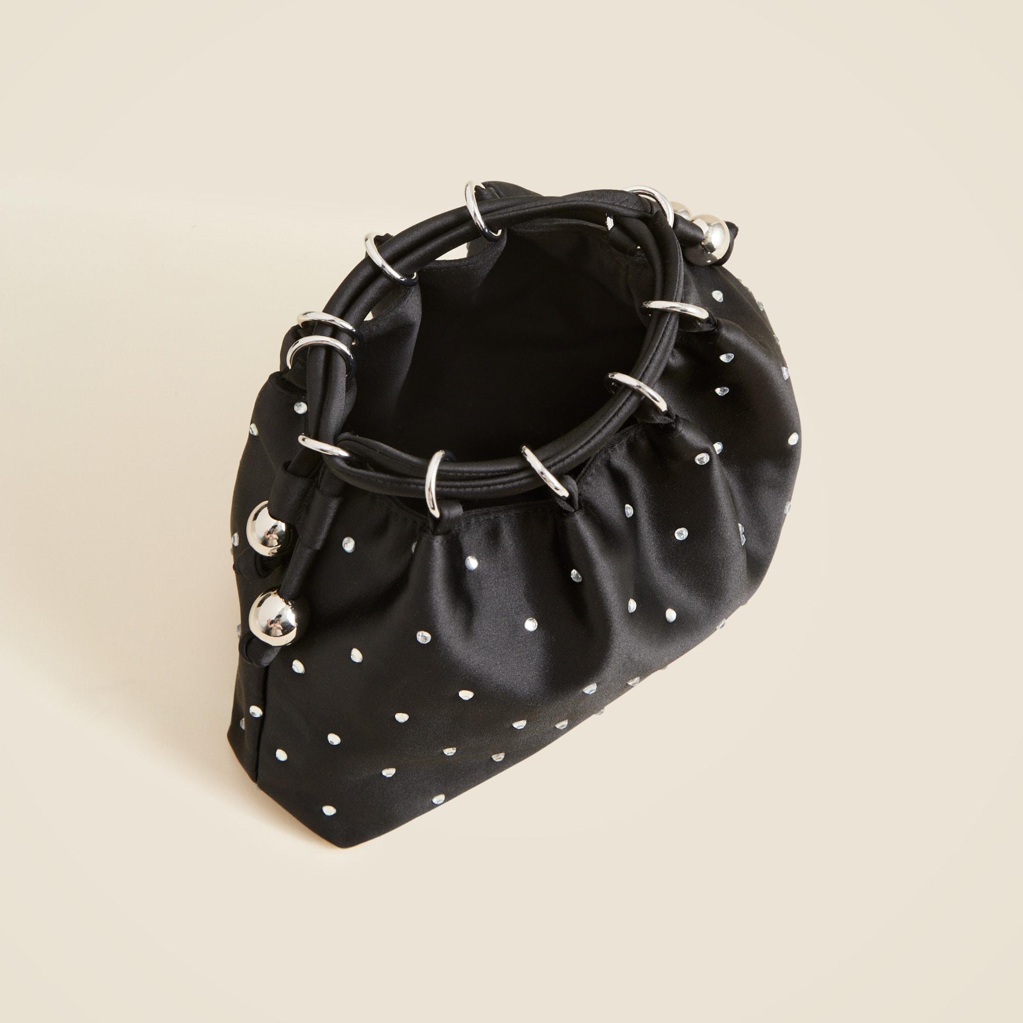 Drawstring pouch bag in crystal-embellished satin Product Image