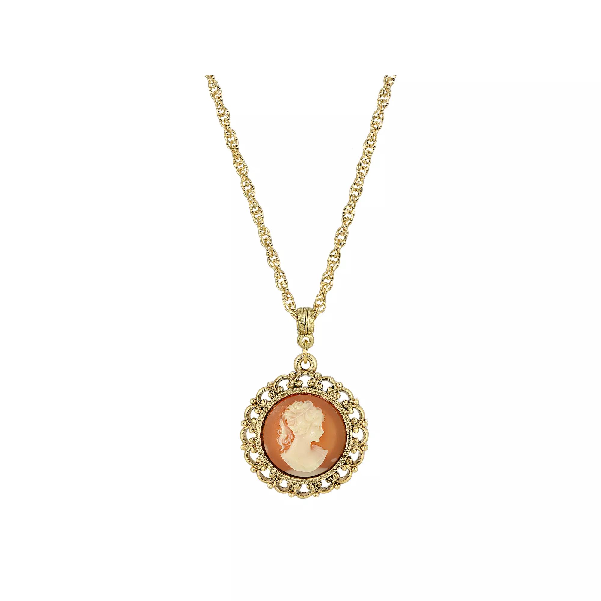 1928 Gold Tone Cameo Pendant Necklace, Womens, Orange Product Image