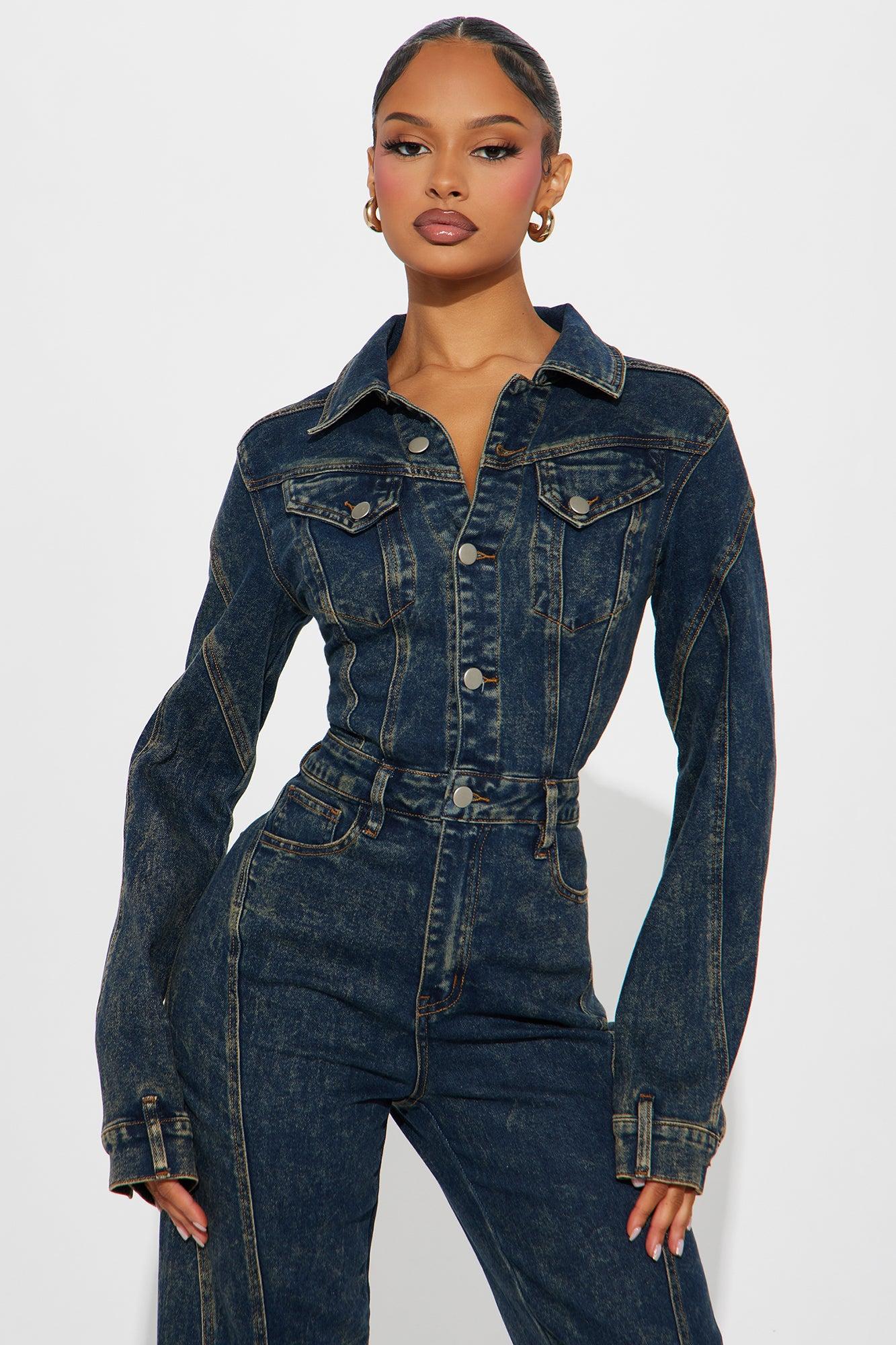 Downtown Vibe Denim Jumpsuit - Dark Wash Product Image