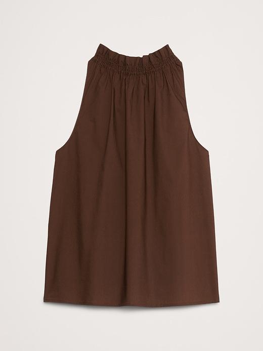 Cotton Poplin Ruche-Neck Top Product Image