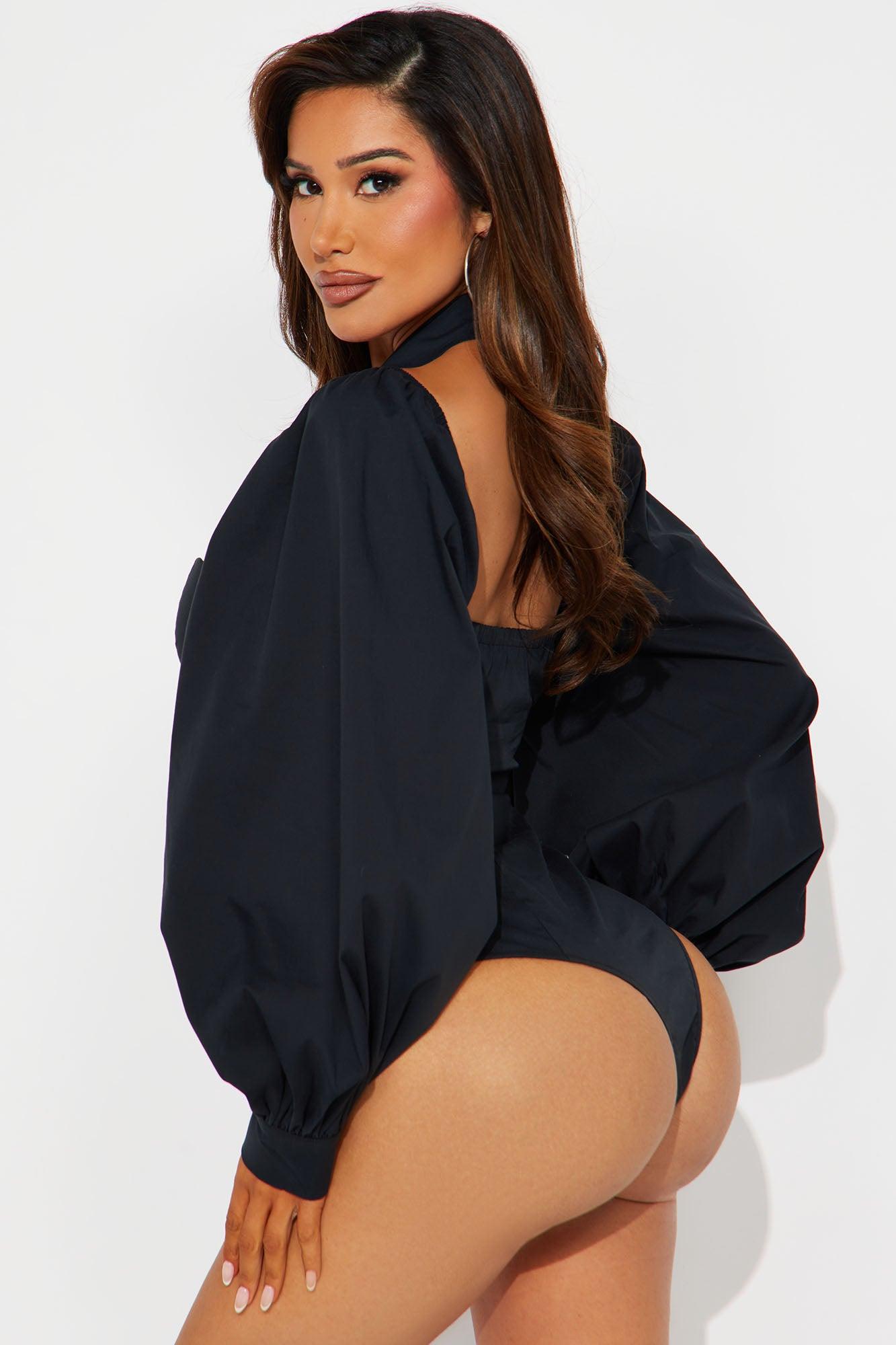 Down To Business Poplin Bodysuit - Black Female Product Image