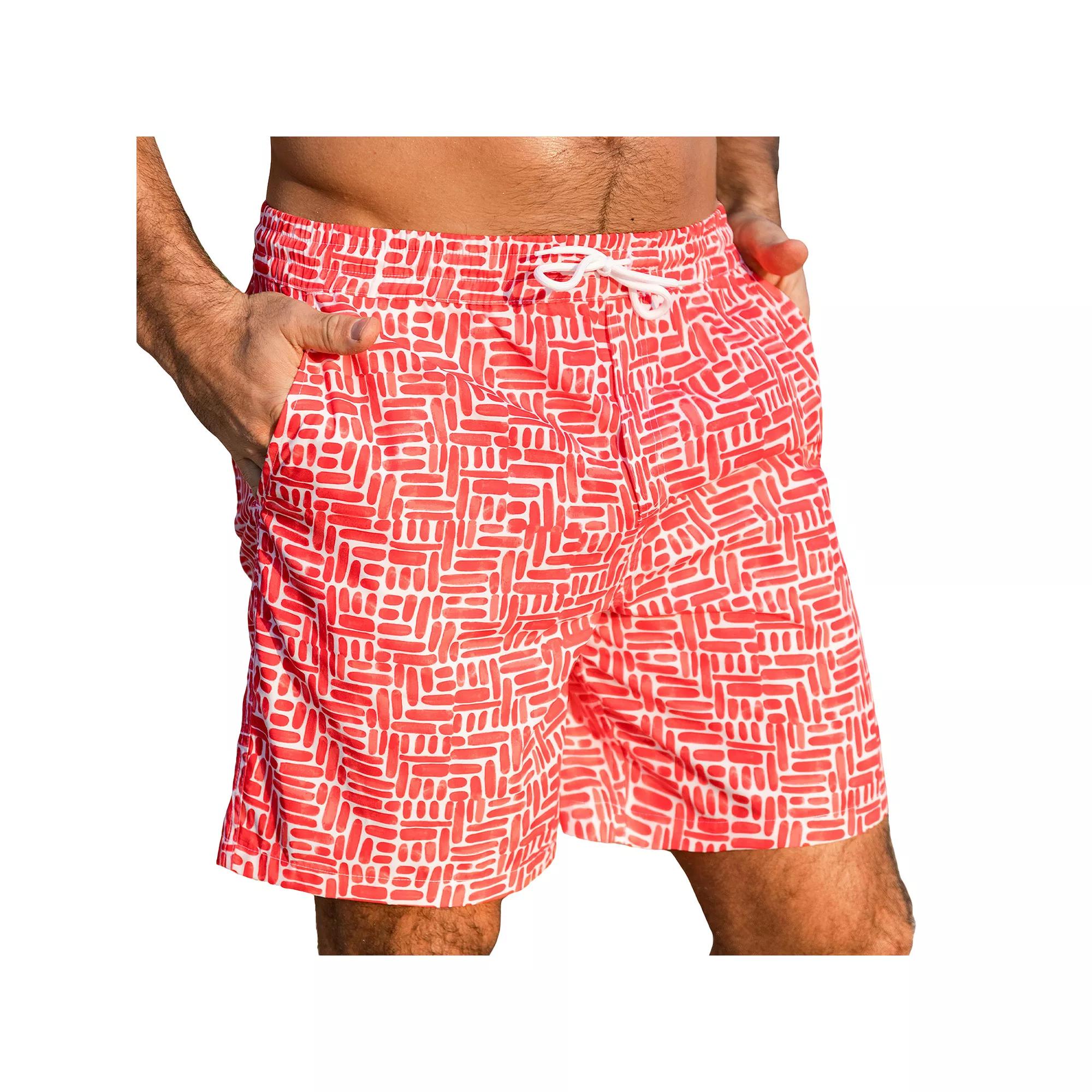 Men's Cupshe 9" Red Abstract Swim Trunks, Size: Medium Product Image