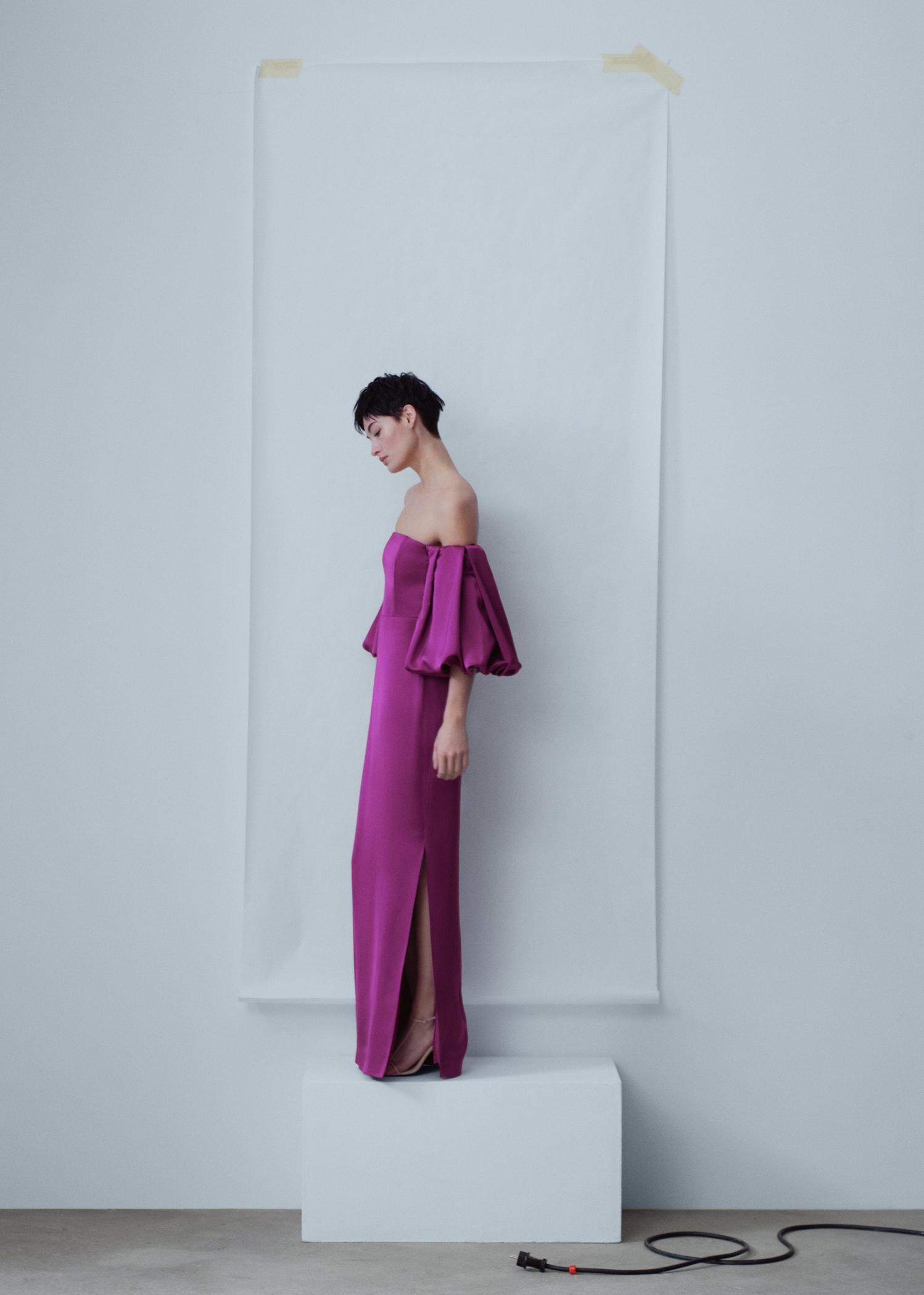 Satin dress with volume sleeves - Women | MANGO USA Product Image