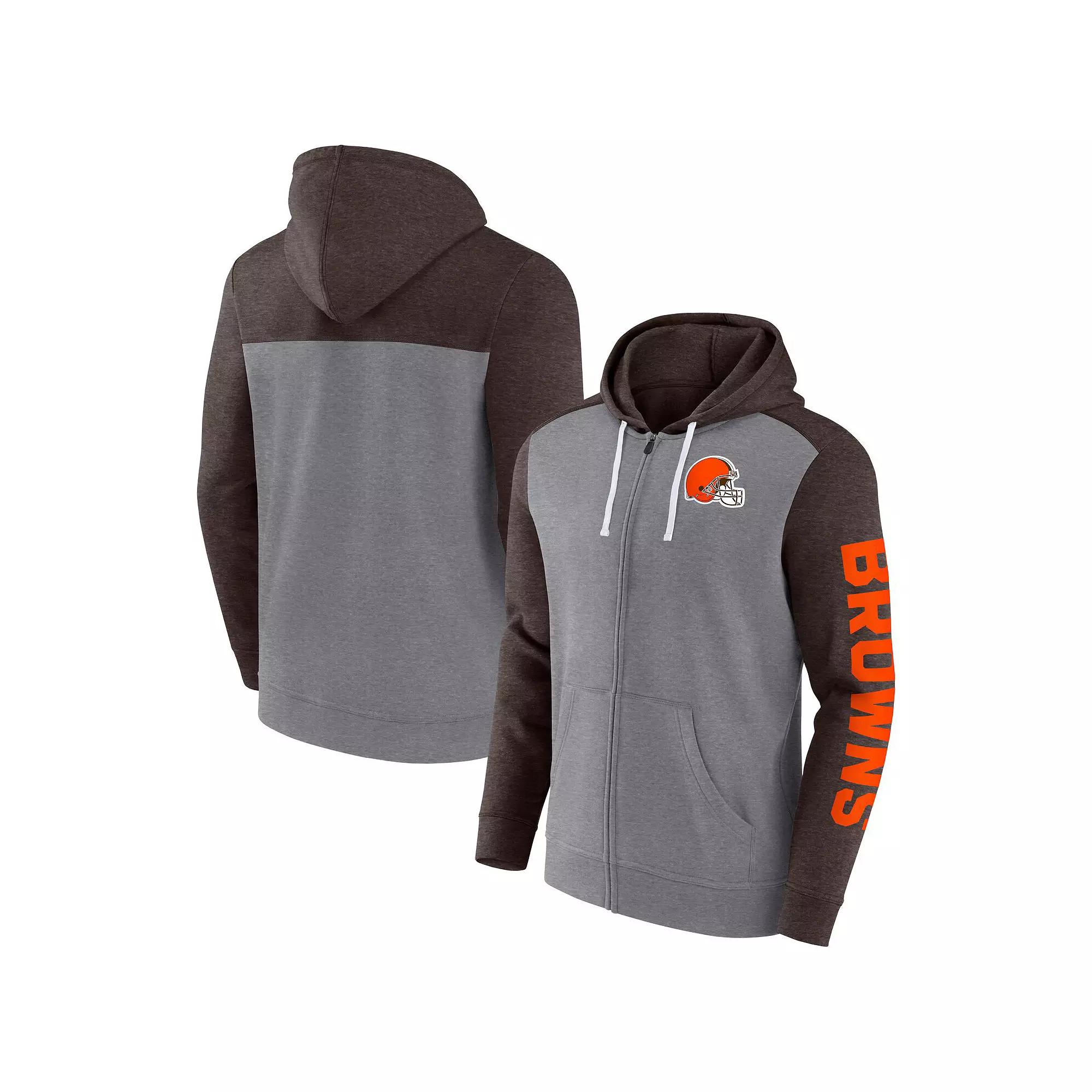 Men's Fanatics Branded Heather Gray Cleveland Browns Down and Distance Full-Zip Hoodie, Size: XL, Grey Product Image