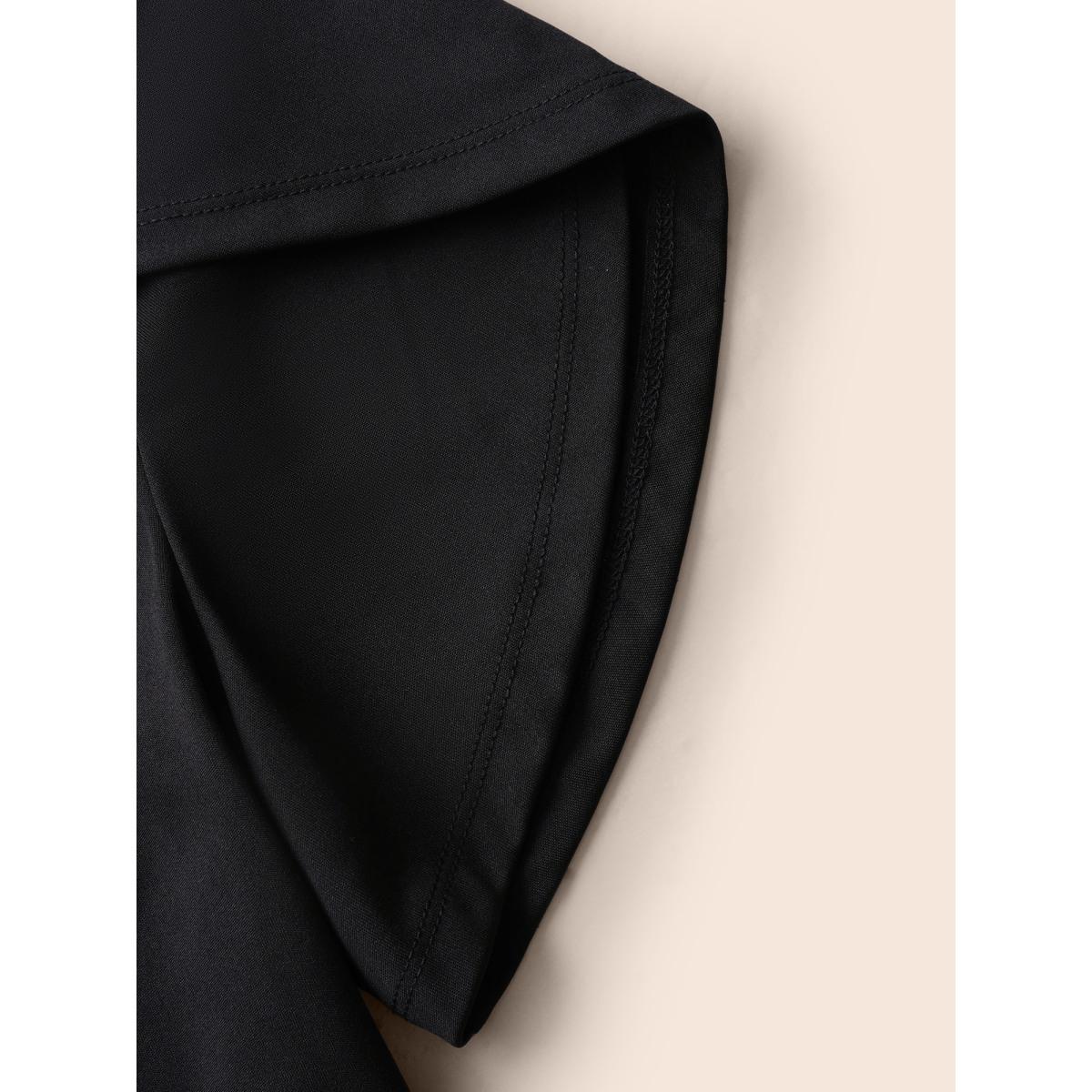 Plus Size Black Pearl Beaded Petal Sleeve Stretch Blouse Women Elegant Half Sleeve Round Neck Everyday Blouses BloomChic 10/M Product Image