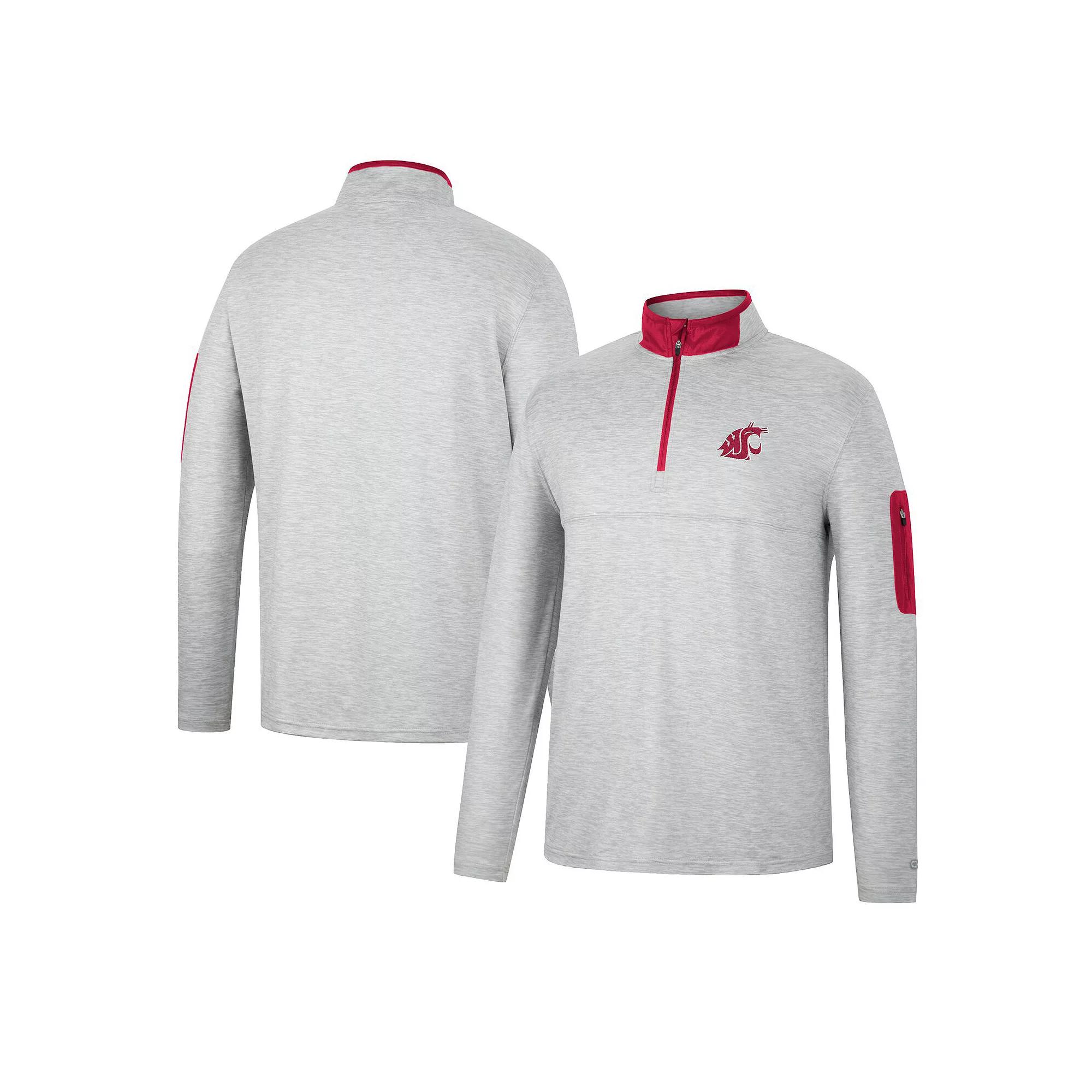 Men's Colosseum Heathered Gray/Crimson Washington State Cougars Country Club Windshirt Quarter-Zip Jacket,  Product Image