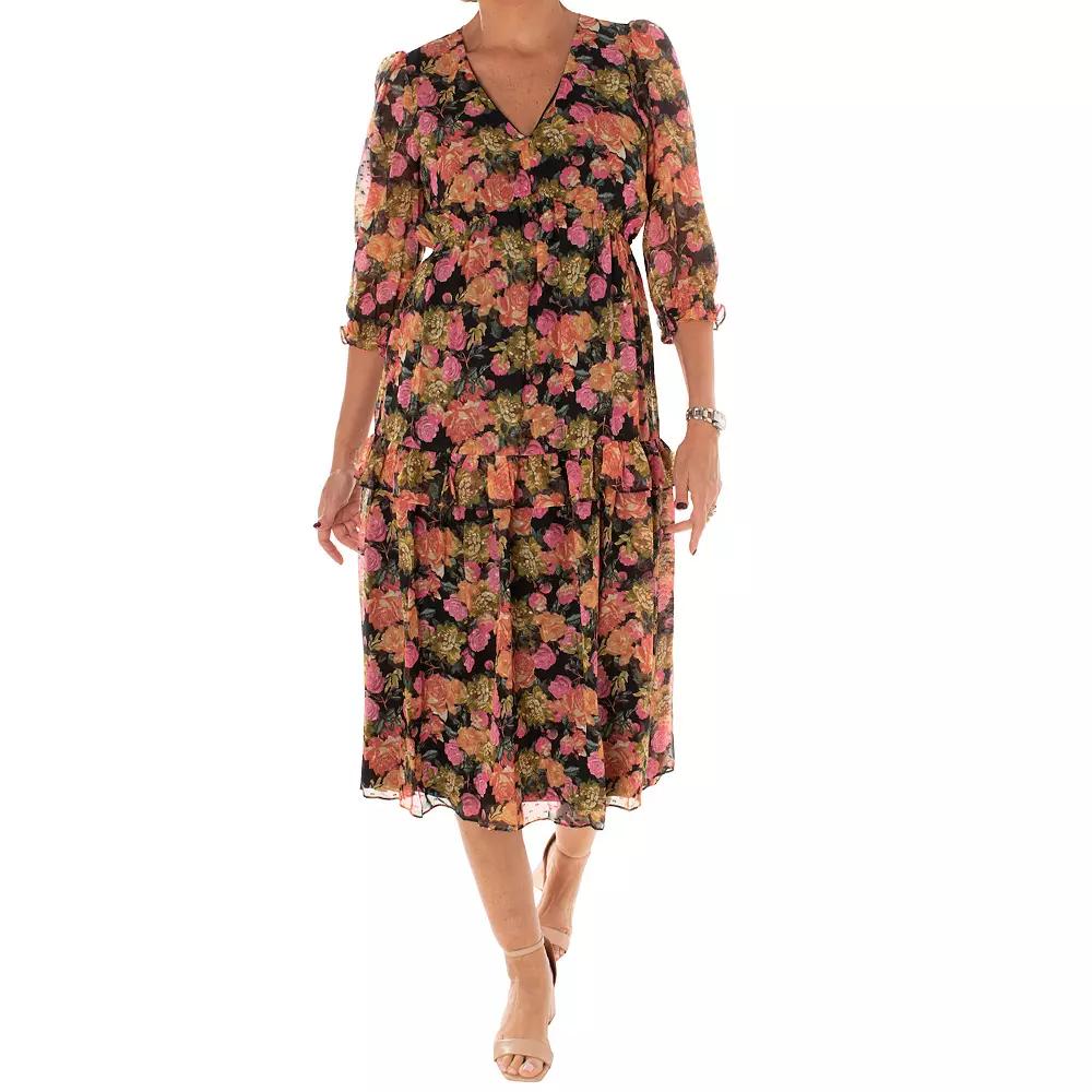 Women's Maison Tara Faux Ruffle Wrap Midi Dress, Size: 6, Black Team Product Image