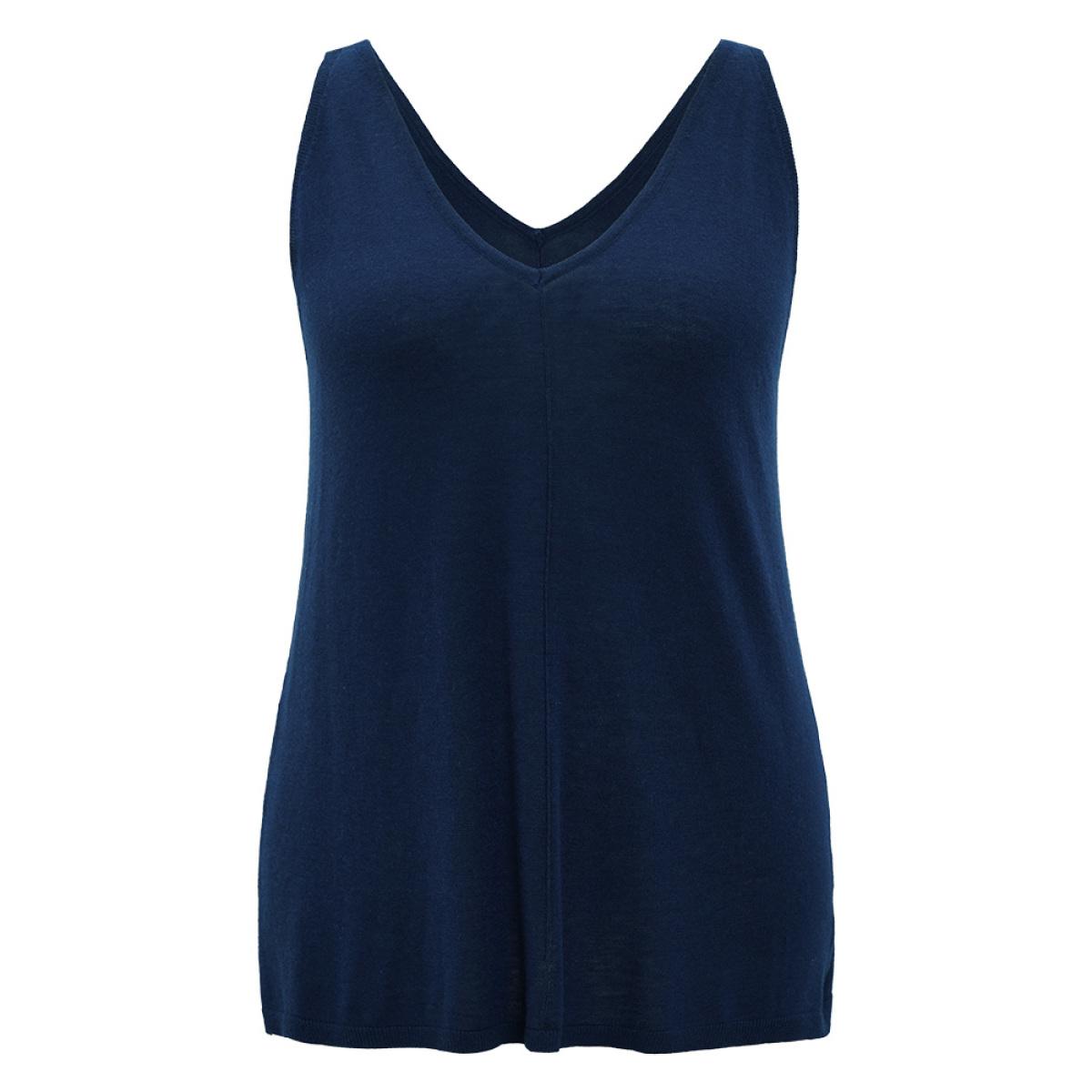 Plus Size Supersoft Essentials Solid Patchwork Sleeveless Pullover Indigo Women Casual Loose Sleeveless V-neck Everyday Pullovers BloomChic 26/4X Product Image