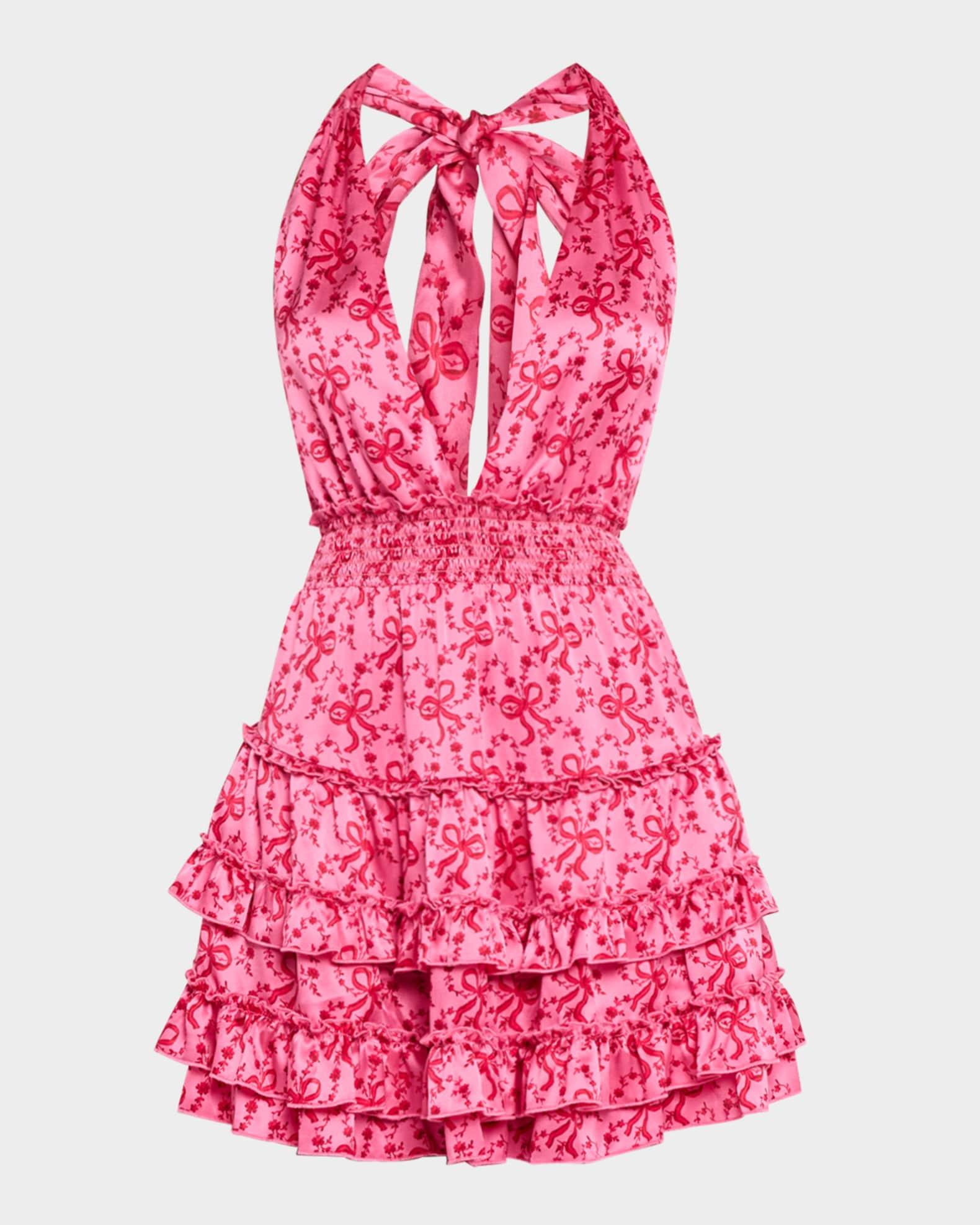 Quintelle Silk Bow-Printed Halter Mini Dress Product Image