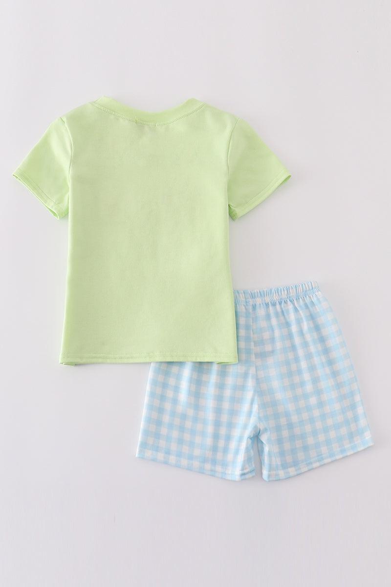 Green ice cream embroidery shorts set Product Image