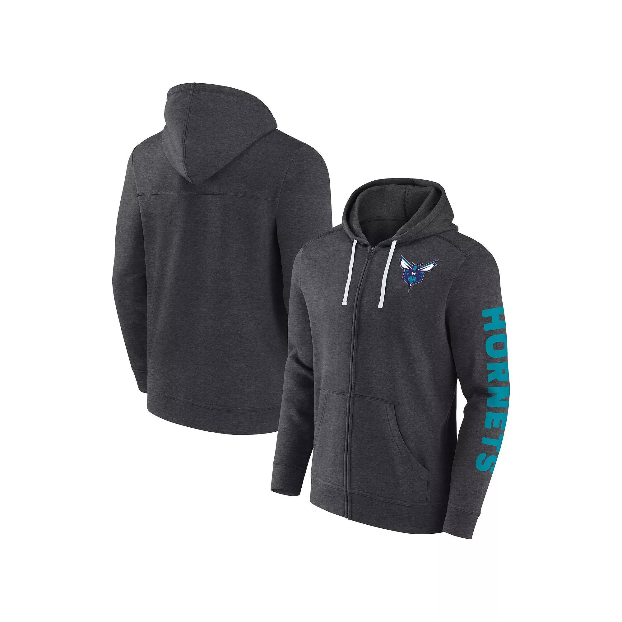 Men's Fanatics Branded Heather Charcoal Charlotte Hornets Down and Distance Full-Zip Hoodie, Size: XL, Chr Charco Product Image