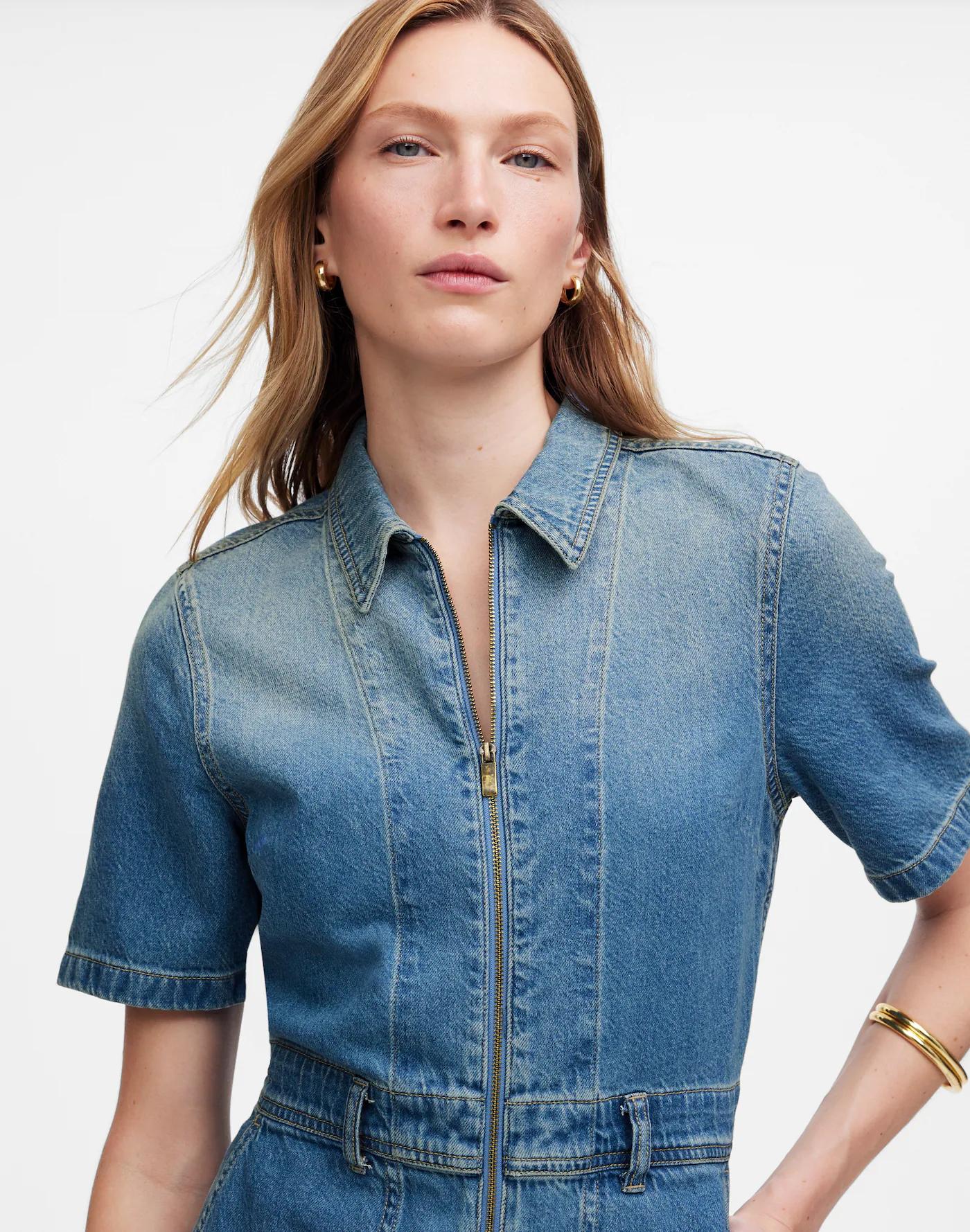 Zip-Front Denim Coveralls in Robertson Wash Product Image