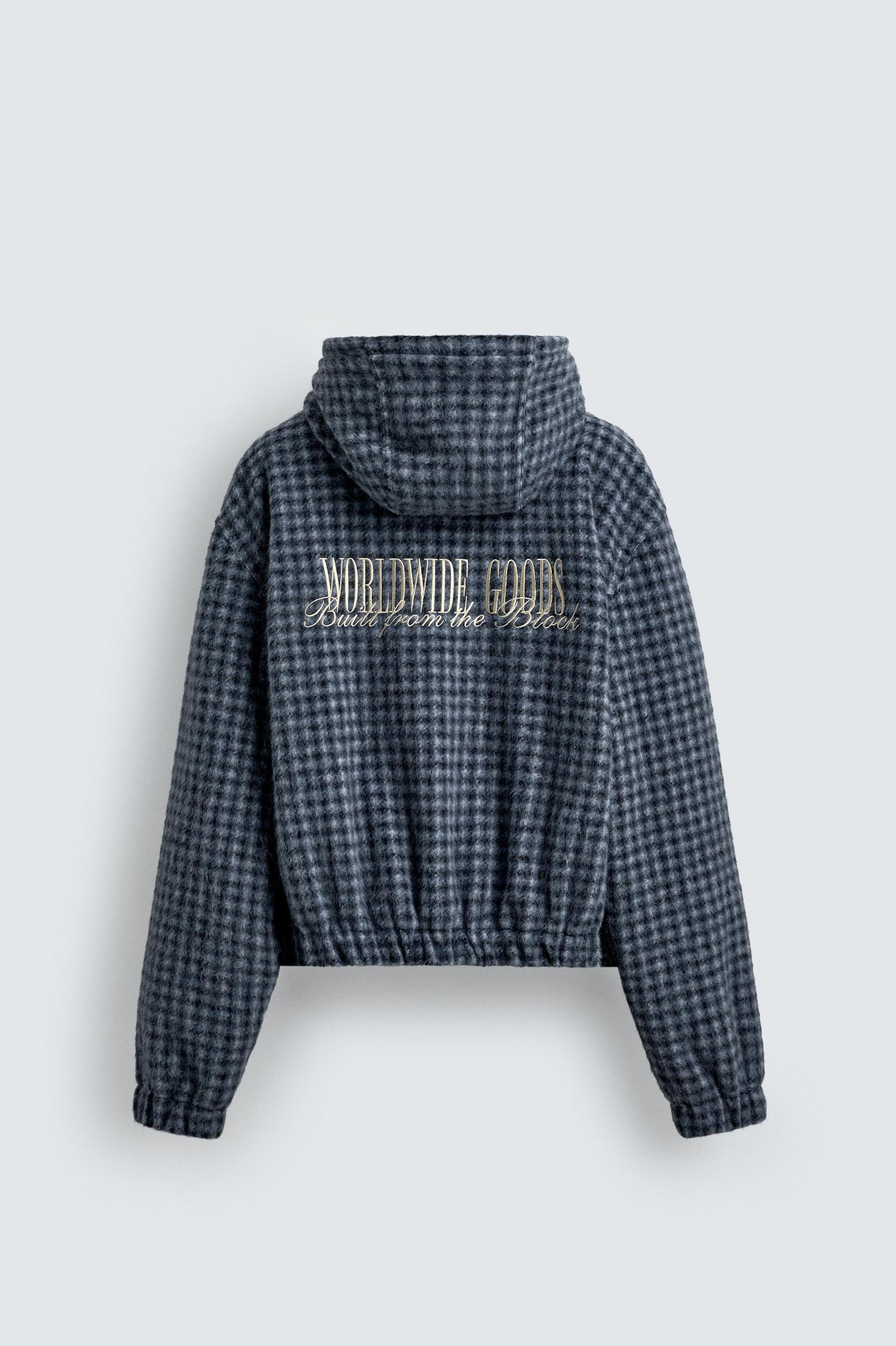 HOODED EMBROIDERED PLAID OVERSHIRT Product Image