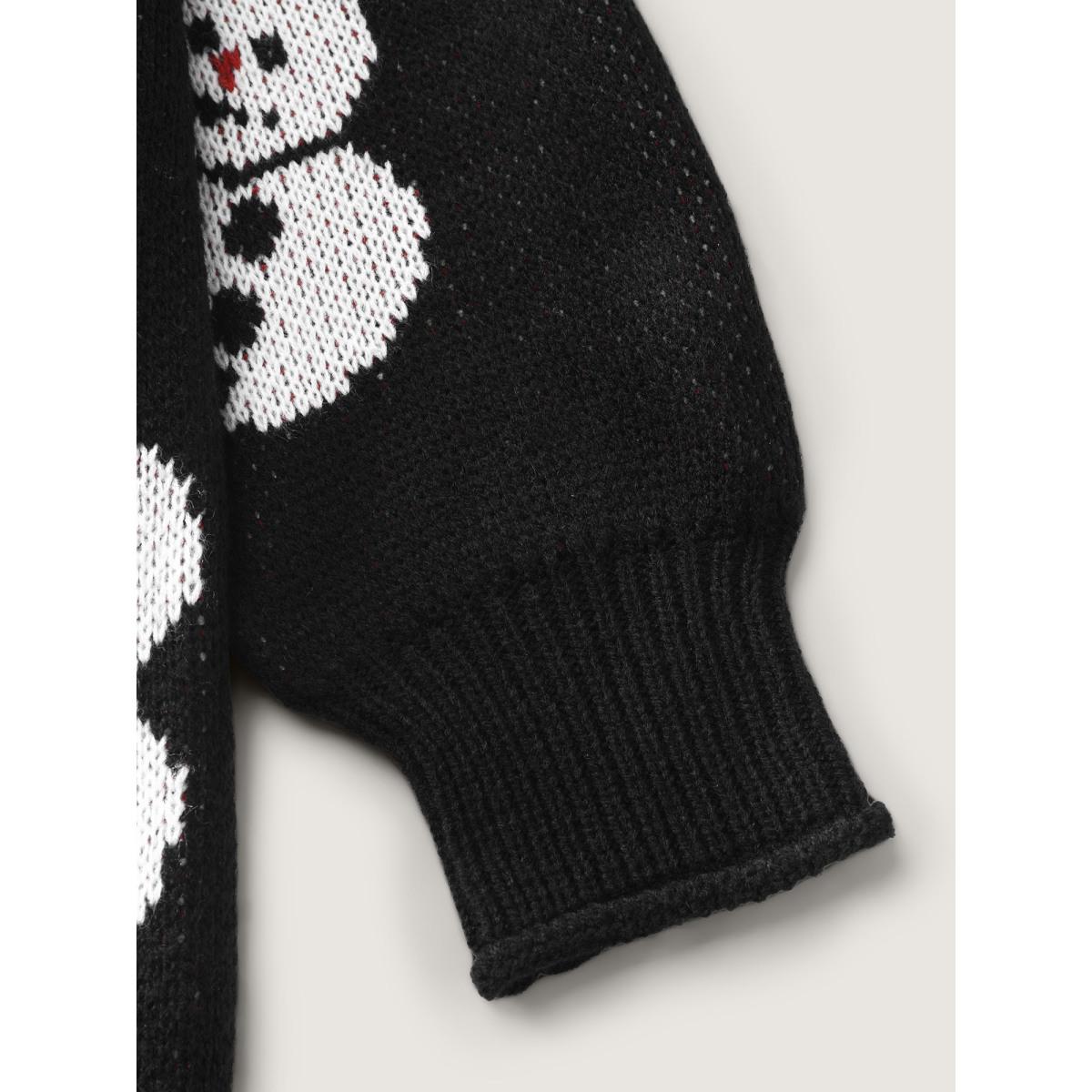 Plus Size Snowman Jacquard Round Neck Pullover Black Women Playful Loose Long Sleeve Round Neck Casual Pullovers BloomChic 12/L Product Image