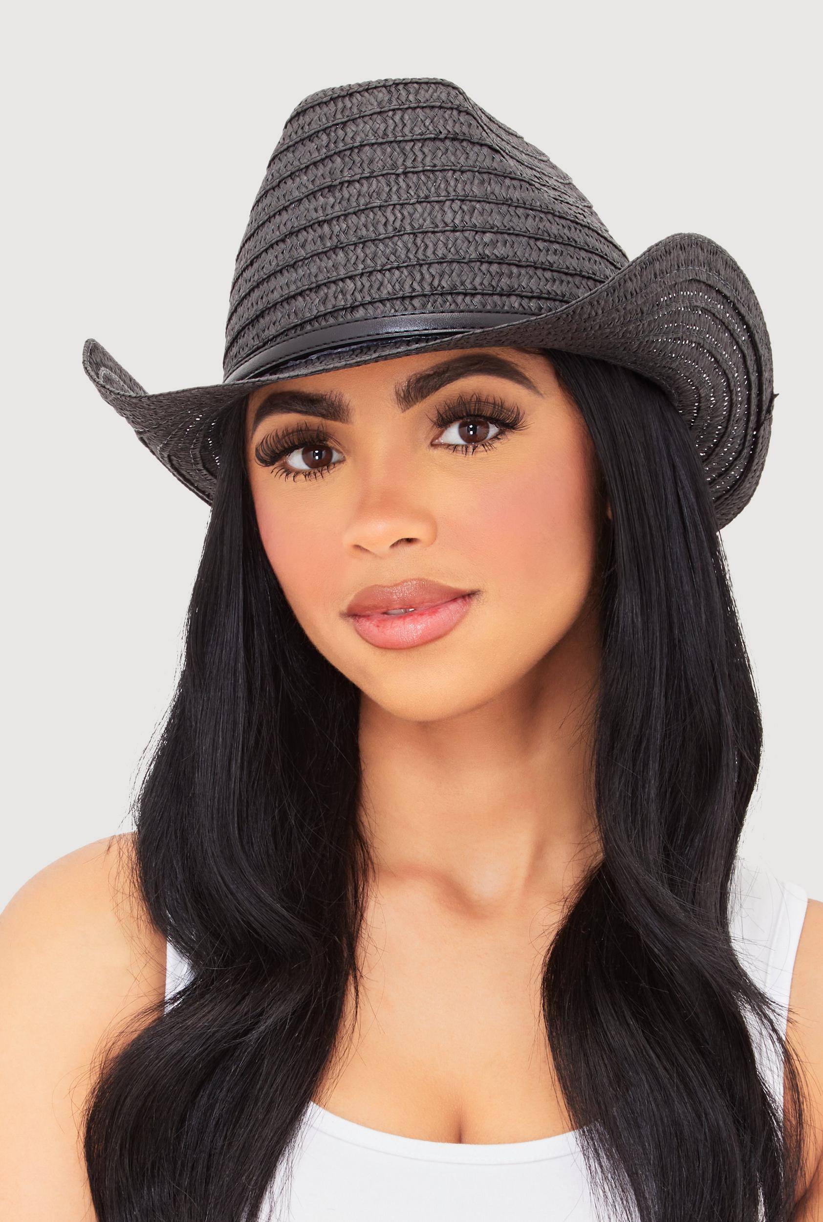 Chic Straw Cowboy Hat with Buckle Detail Female Product Image