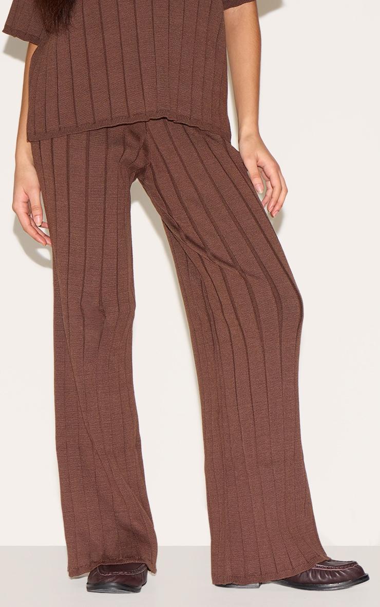 Petite Chocolate Wide Rib Knit Pants Product Image