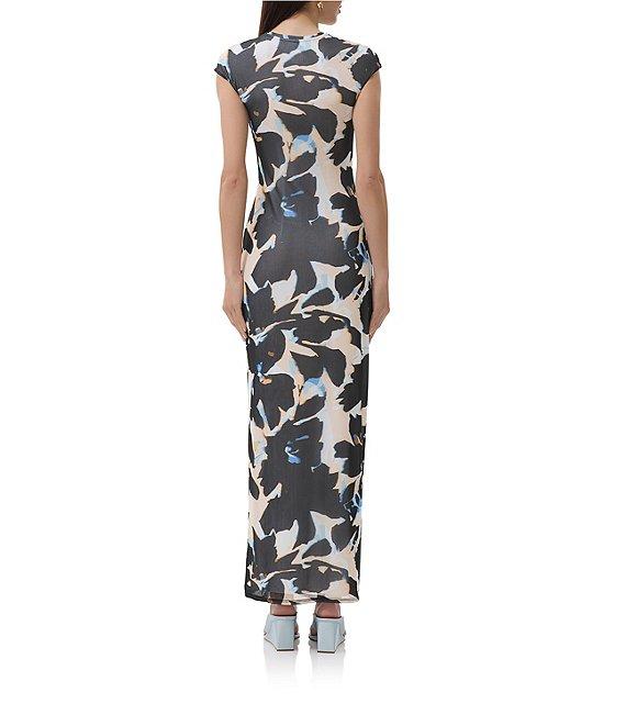 AFRM Cody Floral Mesh Crew Neck Cap Sleeves Maxi Dress Product Image