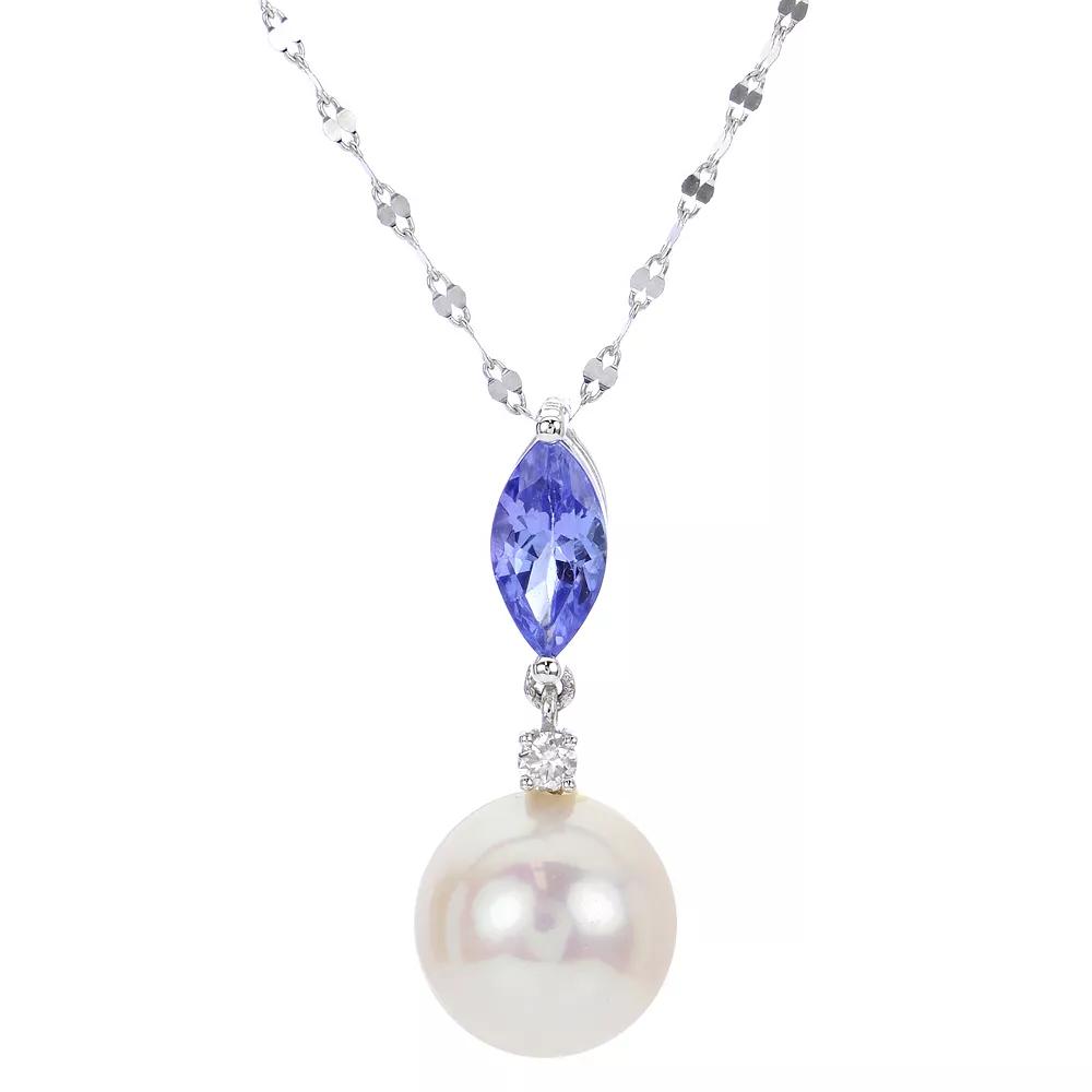 PearLustre by Imperial 14k White Gold Freshwater Cultured Pearl, Tanzanite & Diamond Accent Pendant, Womens Product Image