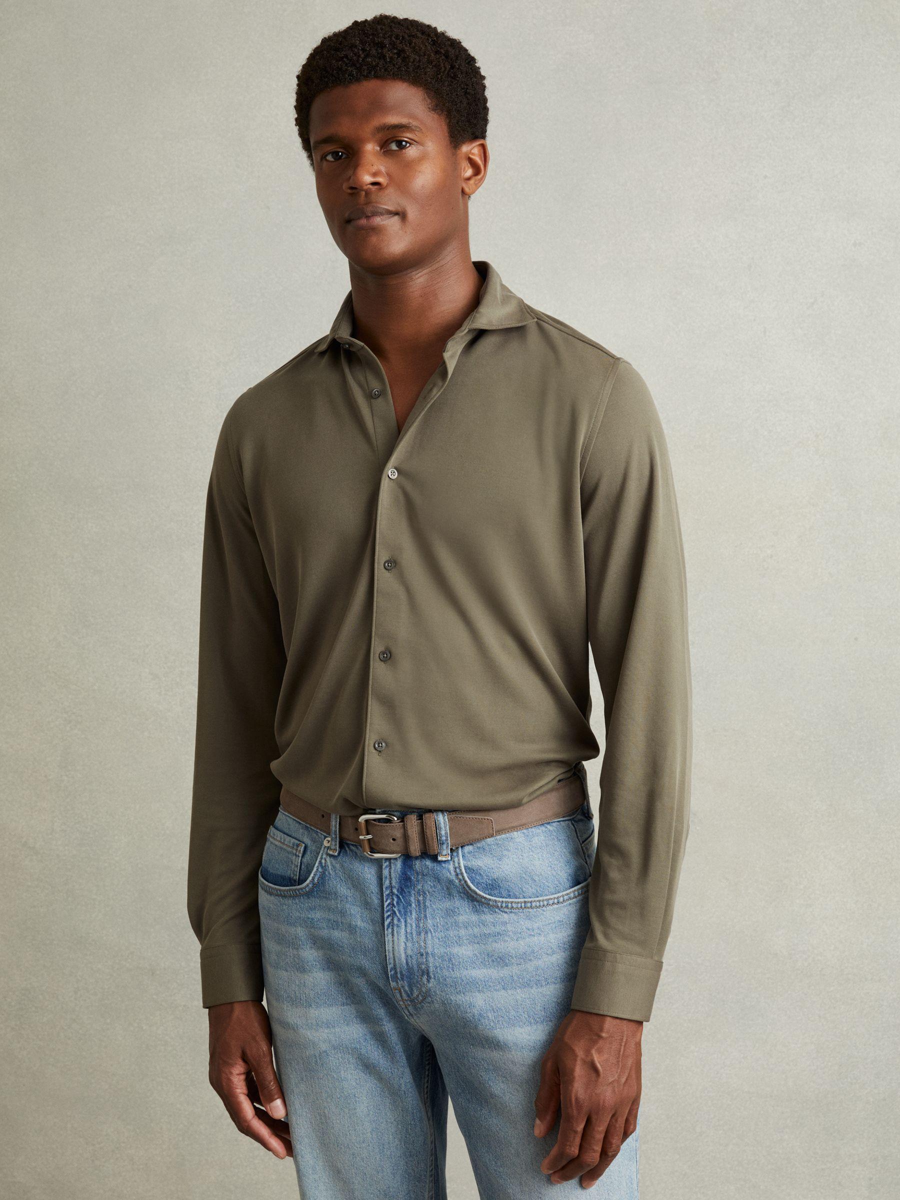 Modal Blend Cutaway Collar Shirt in Khaki Product Image