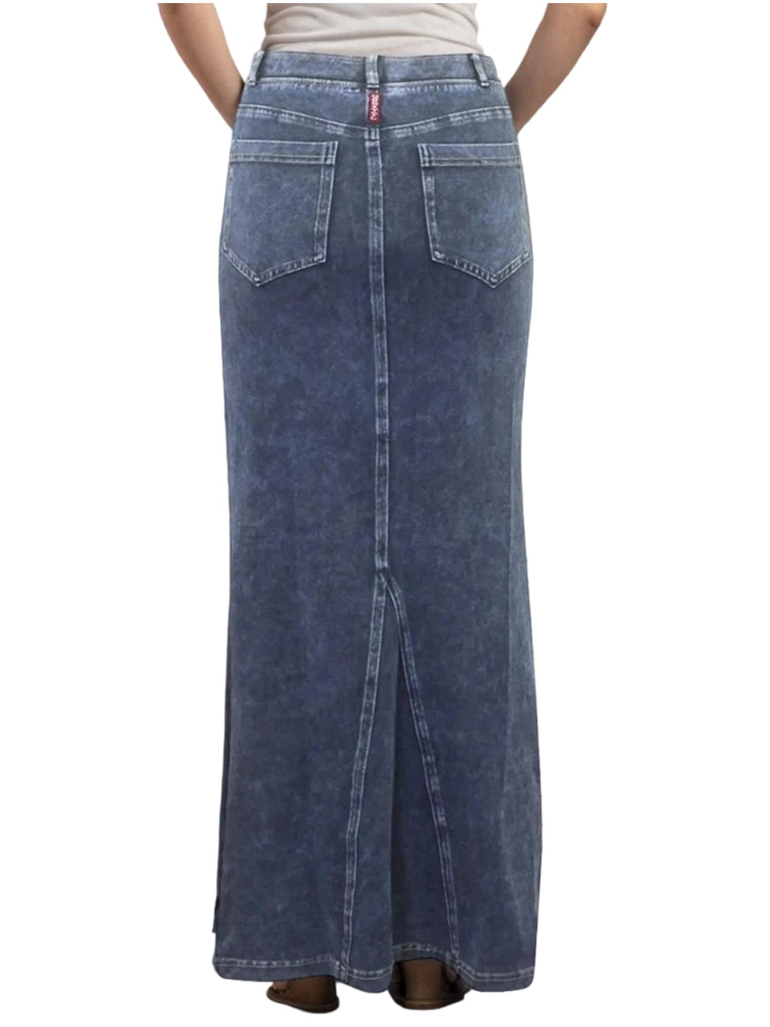 Hard Tail Long Denim Closed Slit Skirt (Style WJ-114) Product Image