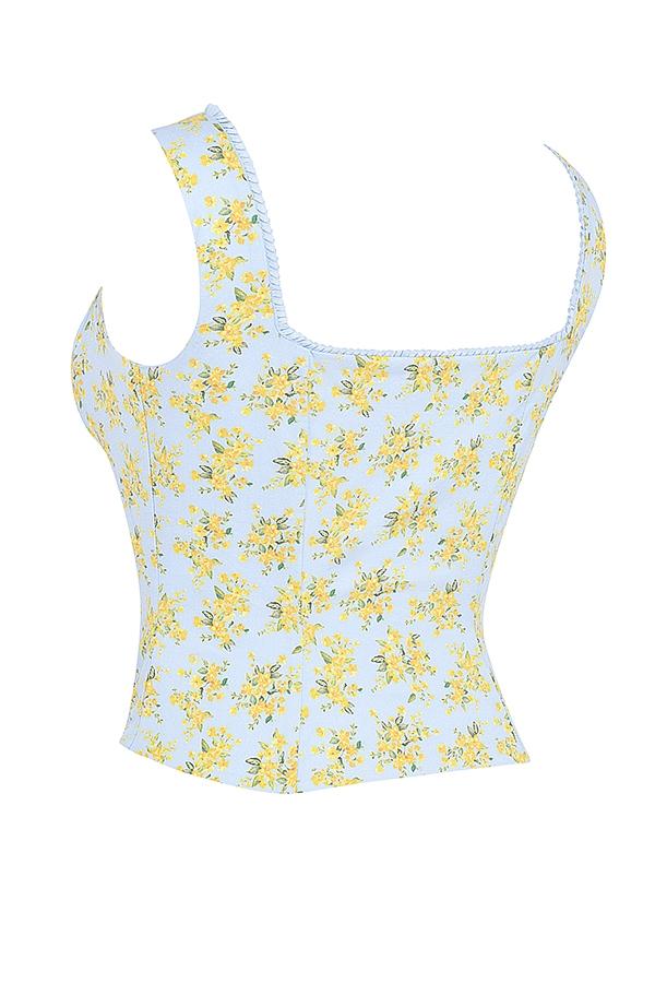 Cora  soft blue vintage floral print cotton midi skirt - sale Product Image