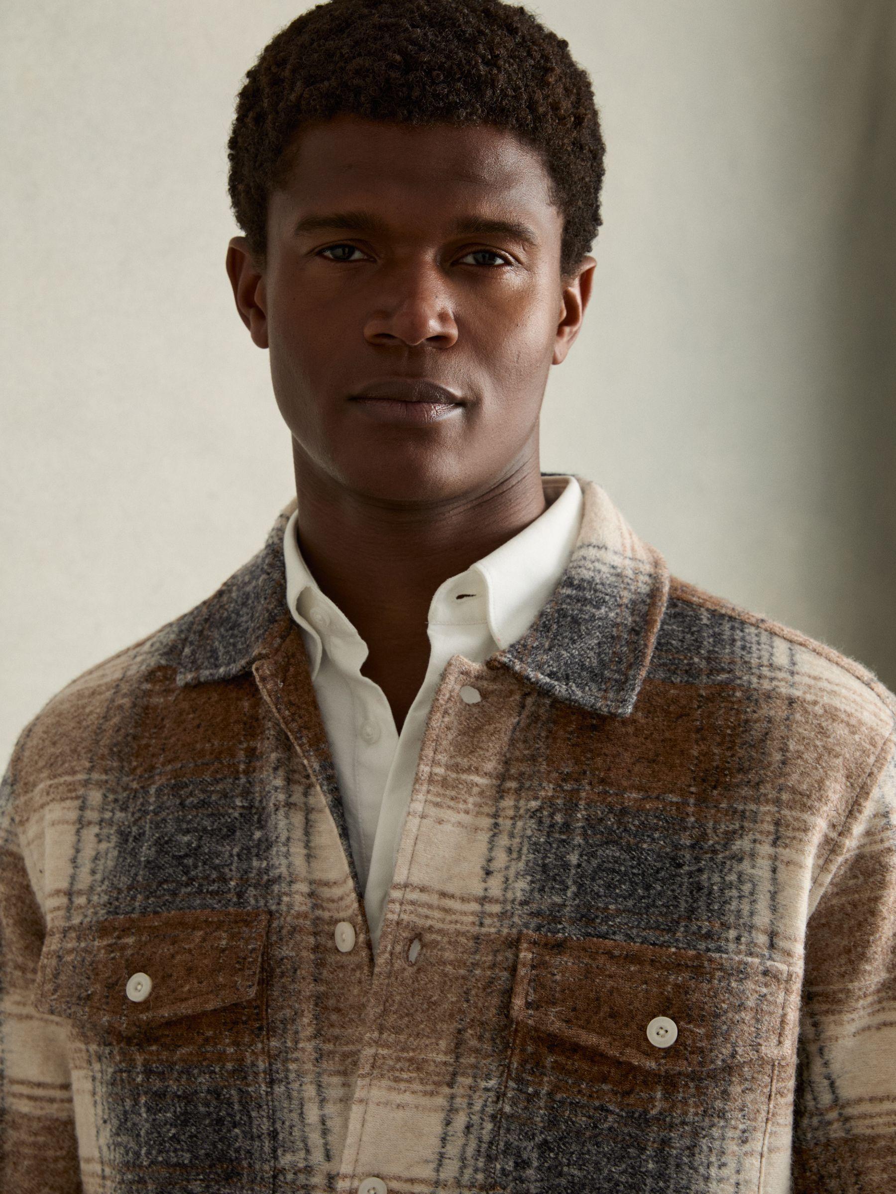 Brushed Check Fleece-Lined Overshirt in Brown Product Image