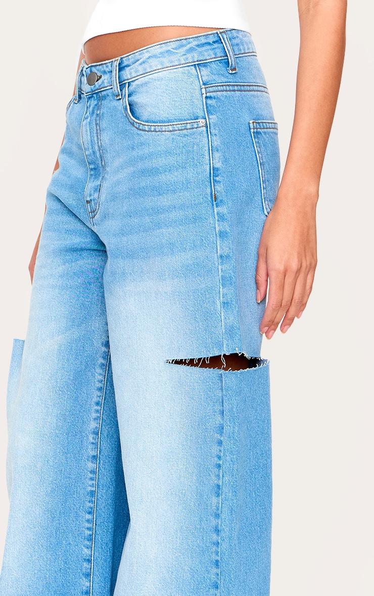 Mid Blue Wash Thigh Split Wide Leg Jeans Product Image