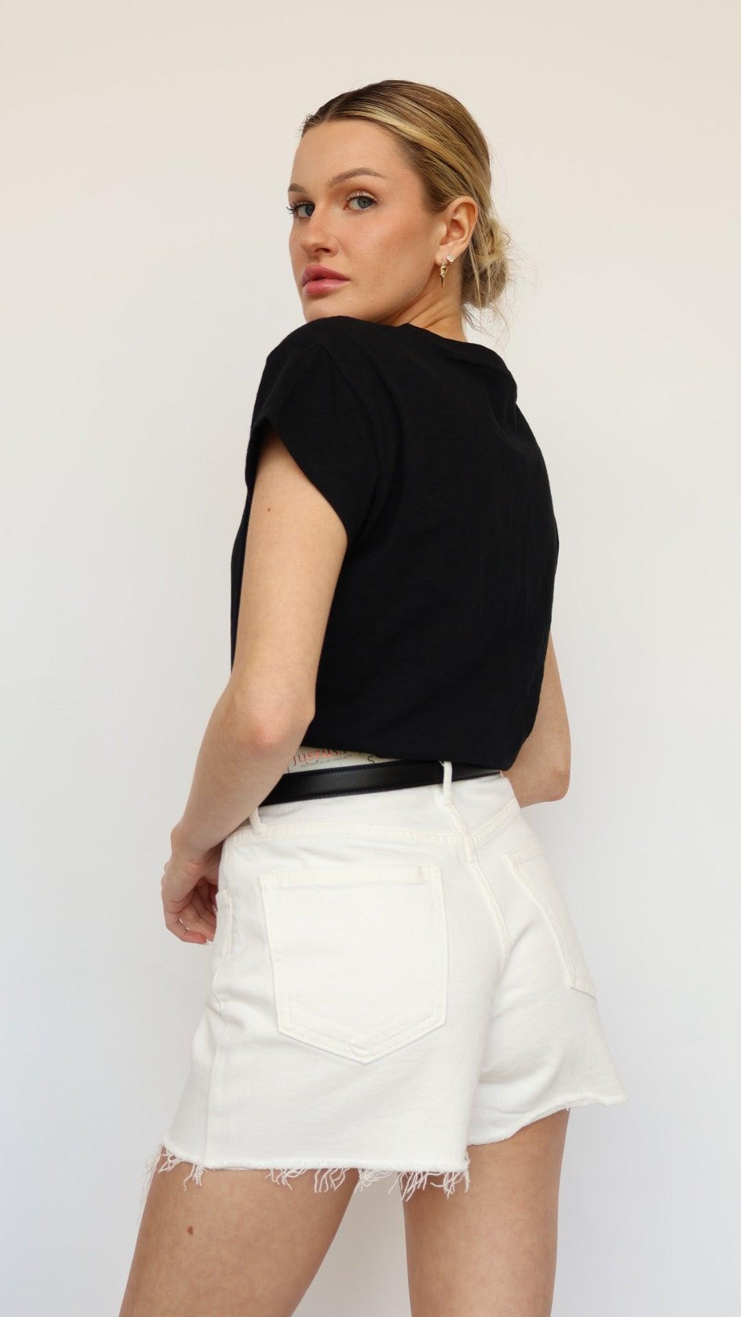 Stretchy High Rise White Denim Shorts Product Image