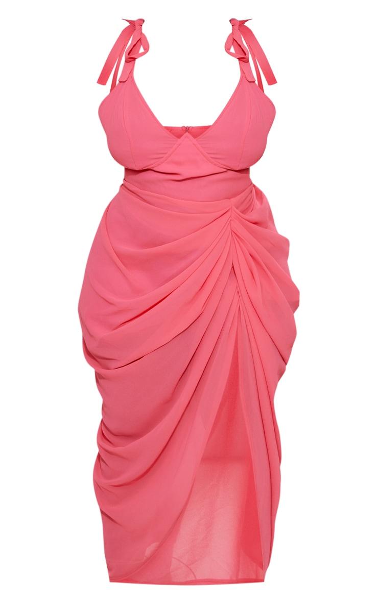 Plus Hot Pink Underwire Detail Draped Midi Dress Product Image