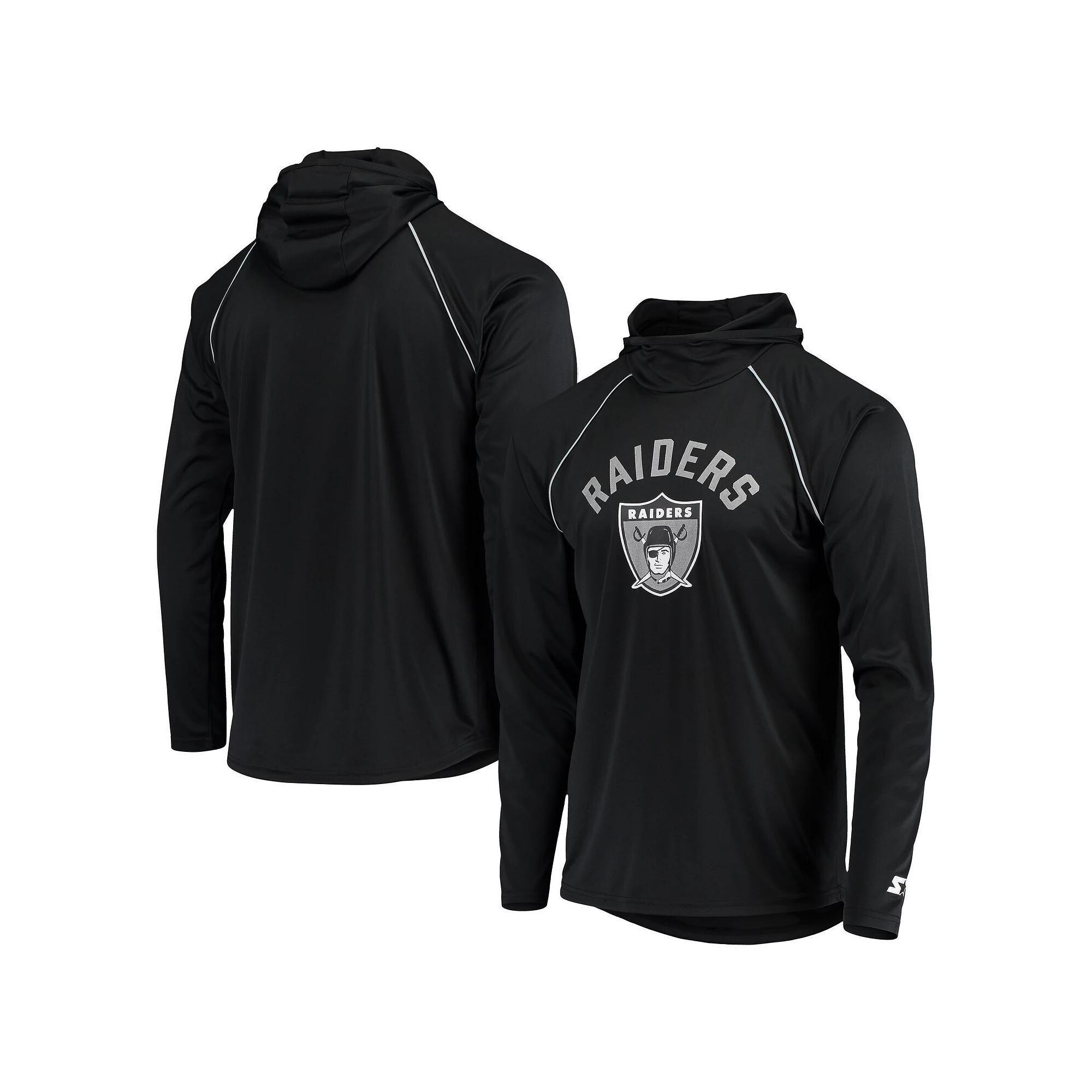 Men's Starter Black Las Vegas Raiders Raglan Long Sleeve Hoodie T-Shirt,  Product Image